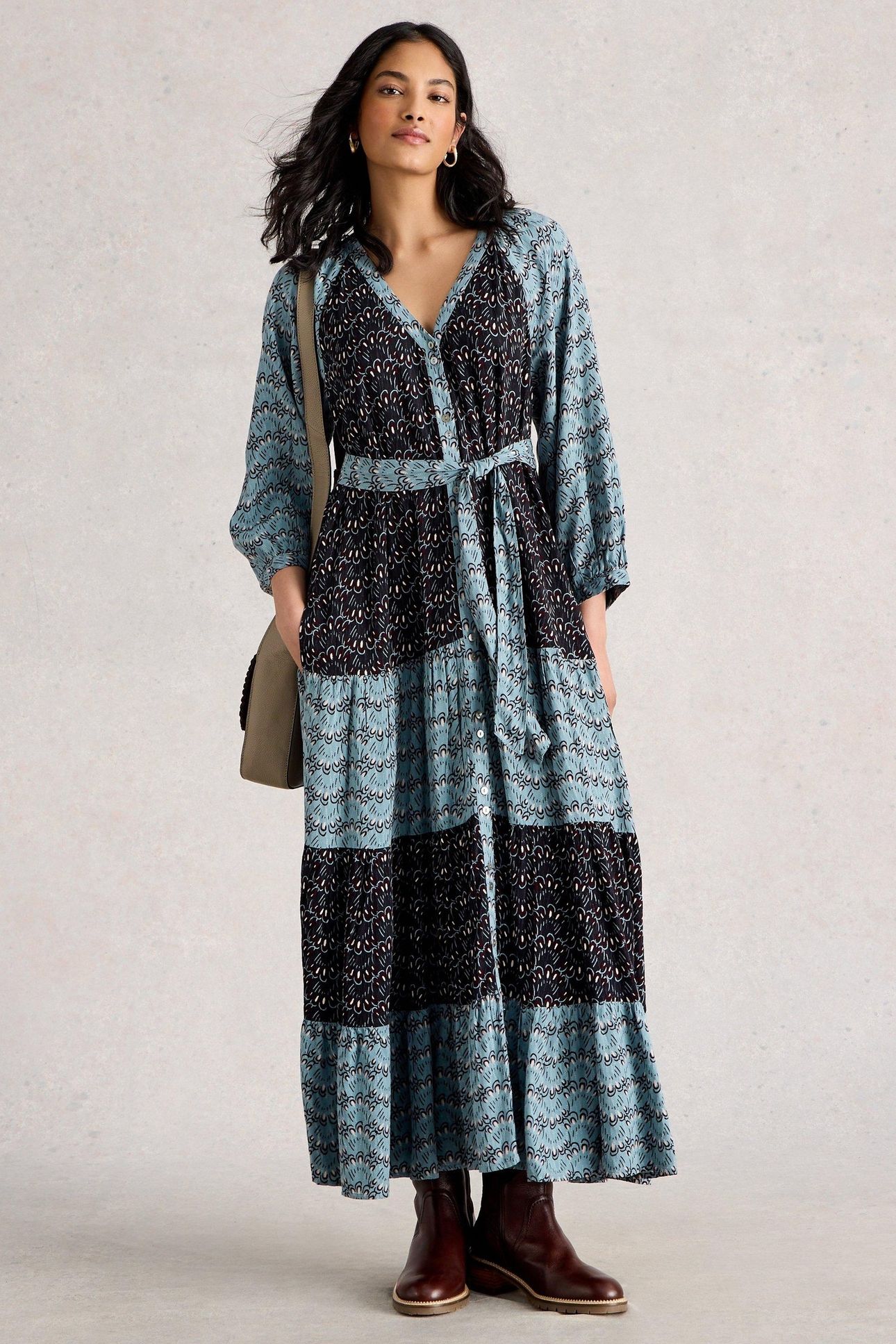 CLEMENTINE MIDI DRESS BLUE MULTI 1