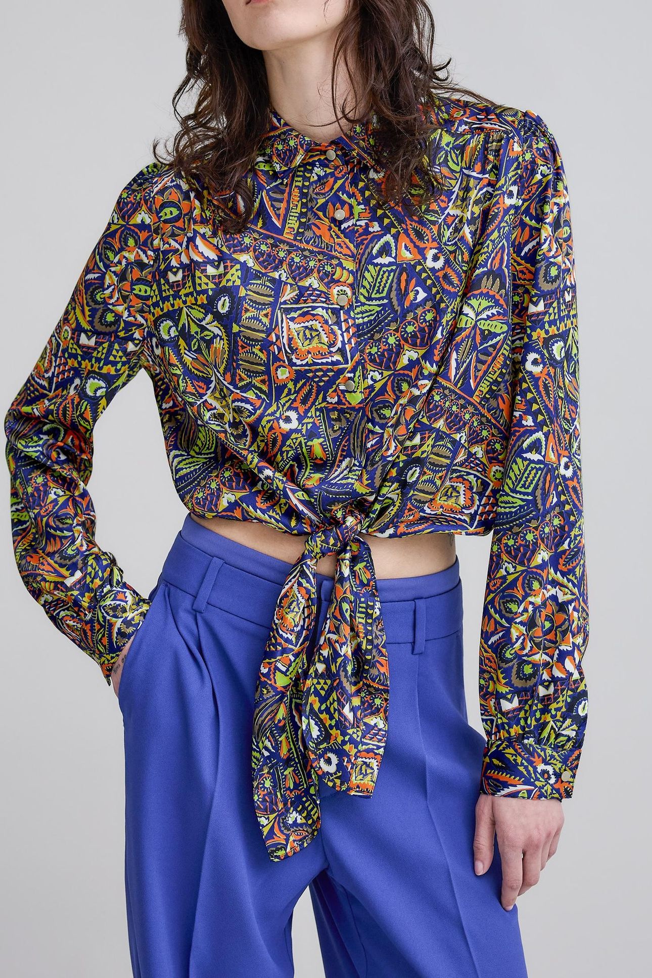 BLUE RECYCLED POLYESTER ETHNIC GRAPHIC SHIRT 2