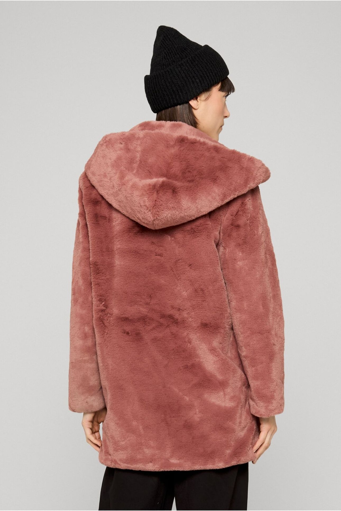 LADIES HOODED TEDDY COAT DARKROSE 2