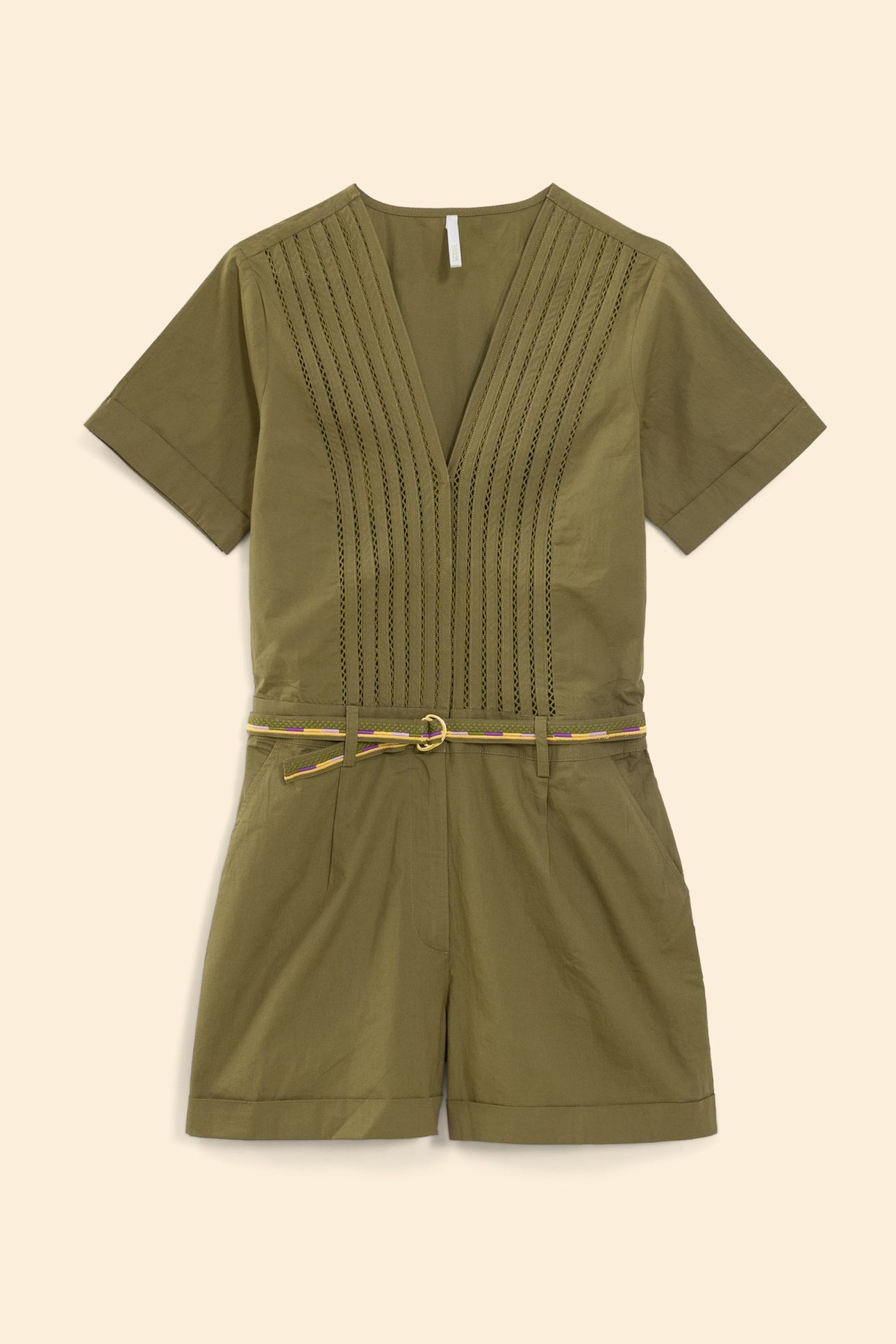 KHAKI PLAYSUIT WITH EMBROIDERED BELT KHAKI 3