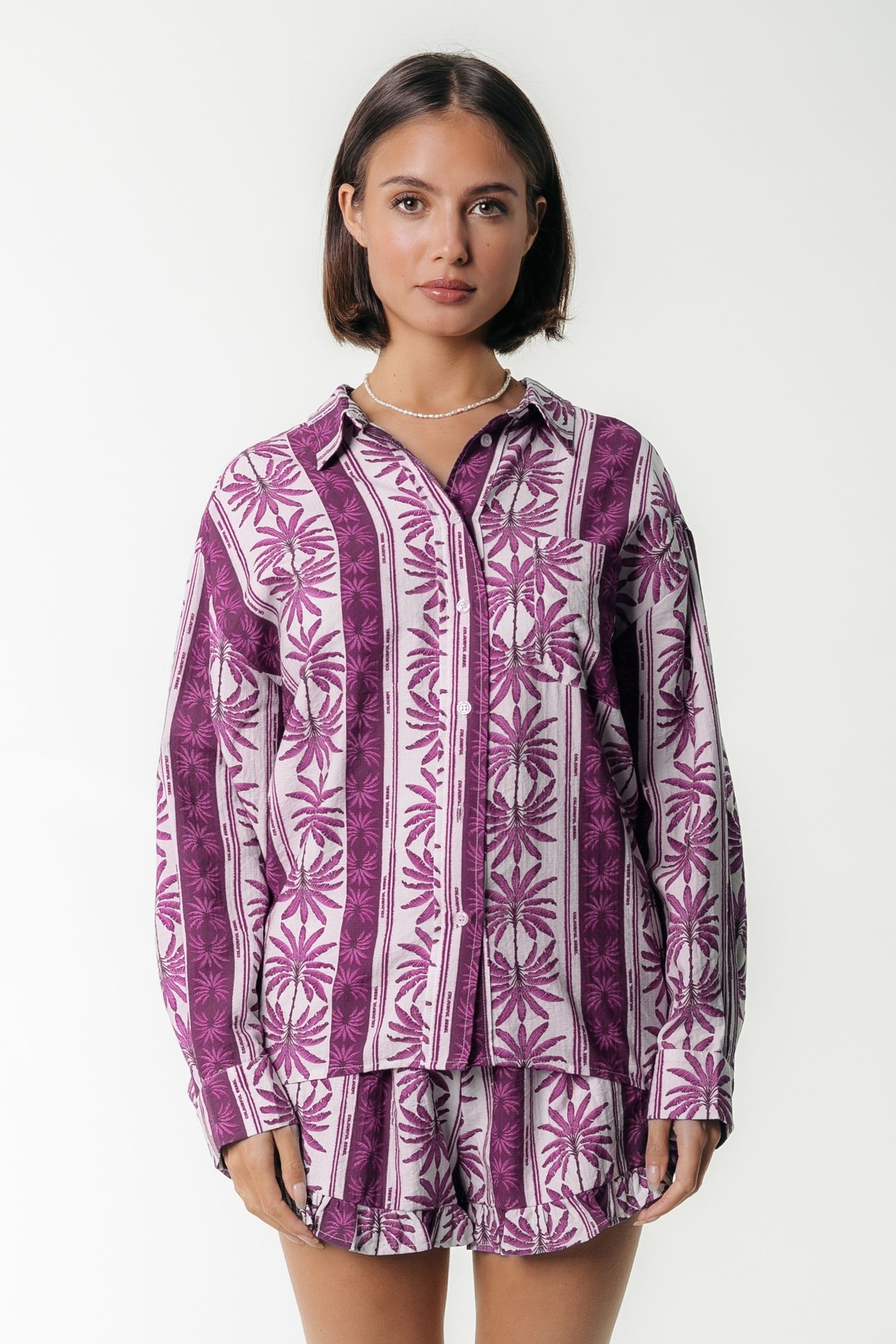 TALIA PALM DROPPED SHOULDER BLOUSE RASPBERRY WINE 1