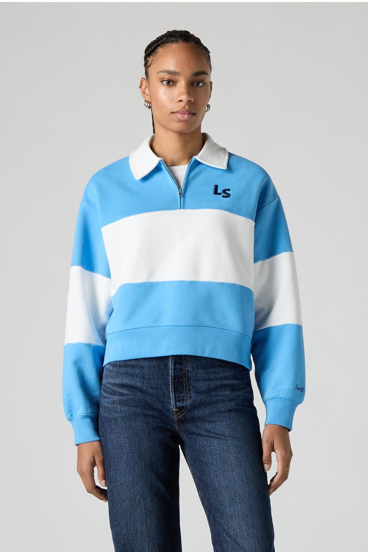GR BANKS 1/4 ZIP COLLAR LS N AZURE BLUE/ 1