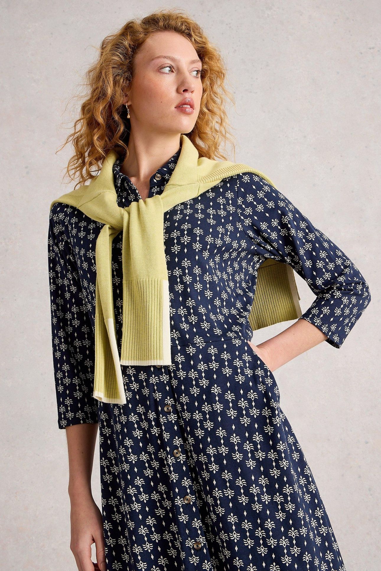 RUA JERSEY SHIRT DRESS NAVY PRINT 2