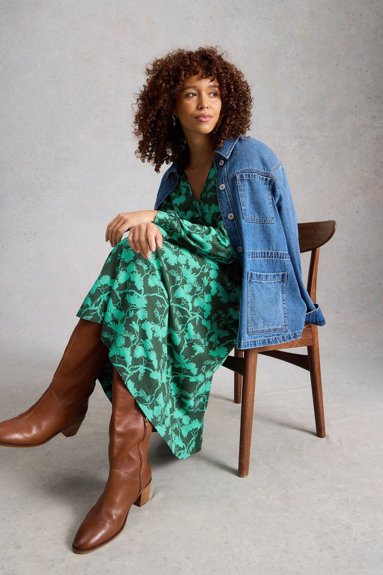 MEGAN JERSEY DRESS GREEN PRINT | Online Outlet | Otrium