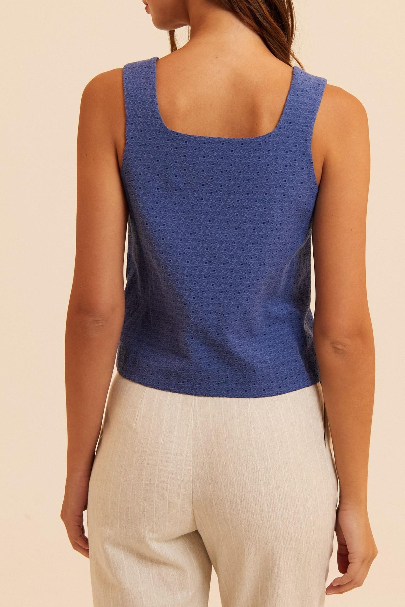 BLUE DECORATIVE JACQUARD BUTTONED TOP SAPPHIRE BLUE 2