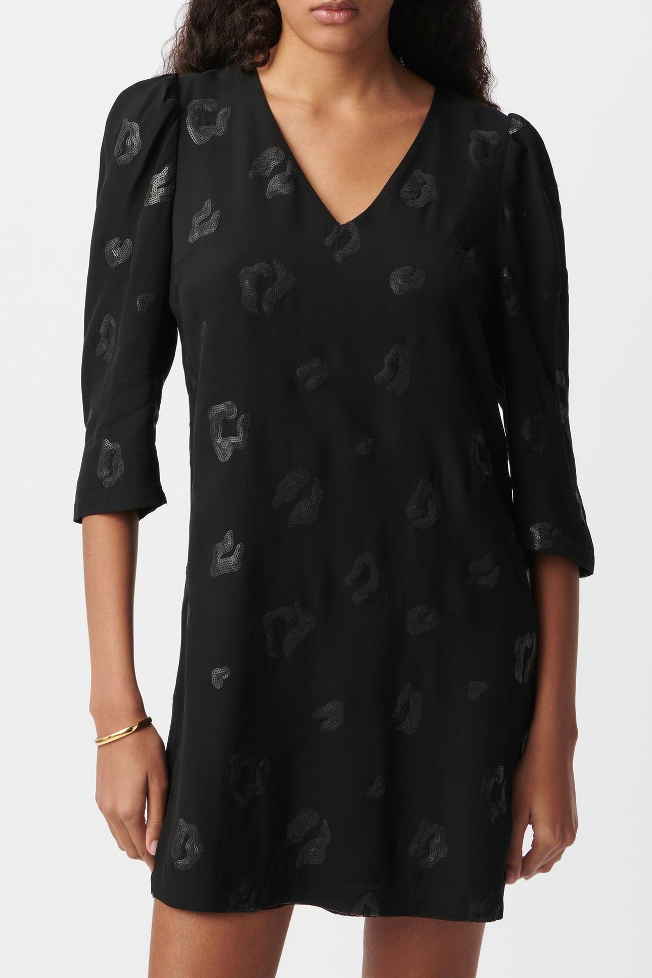 BLACK SEQUIN-EMBROIDERED LEOPARD PRINT DRESS 2