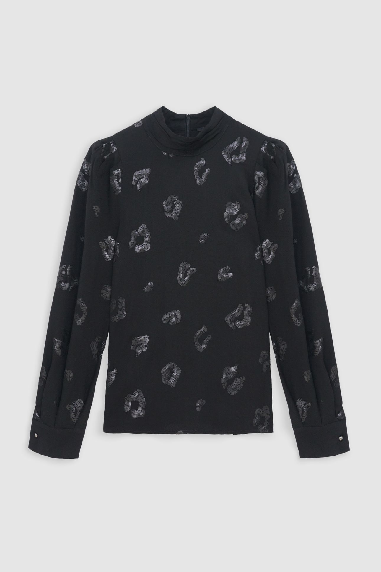 BLACK SEQUIN-EMBROIDERED LEOPARD BLOUSE 6