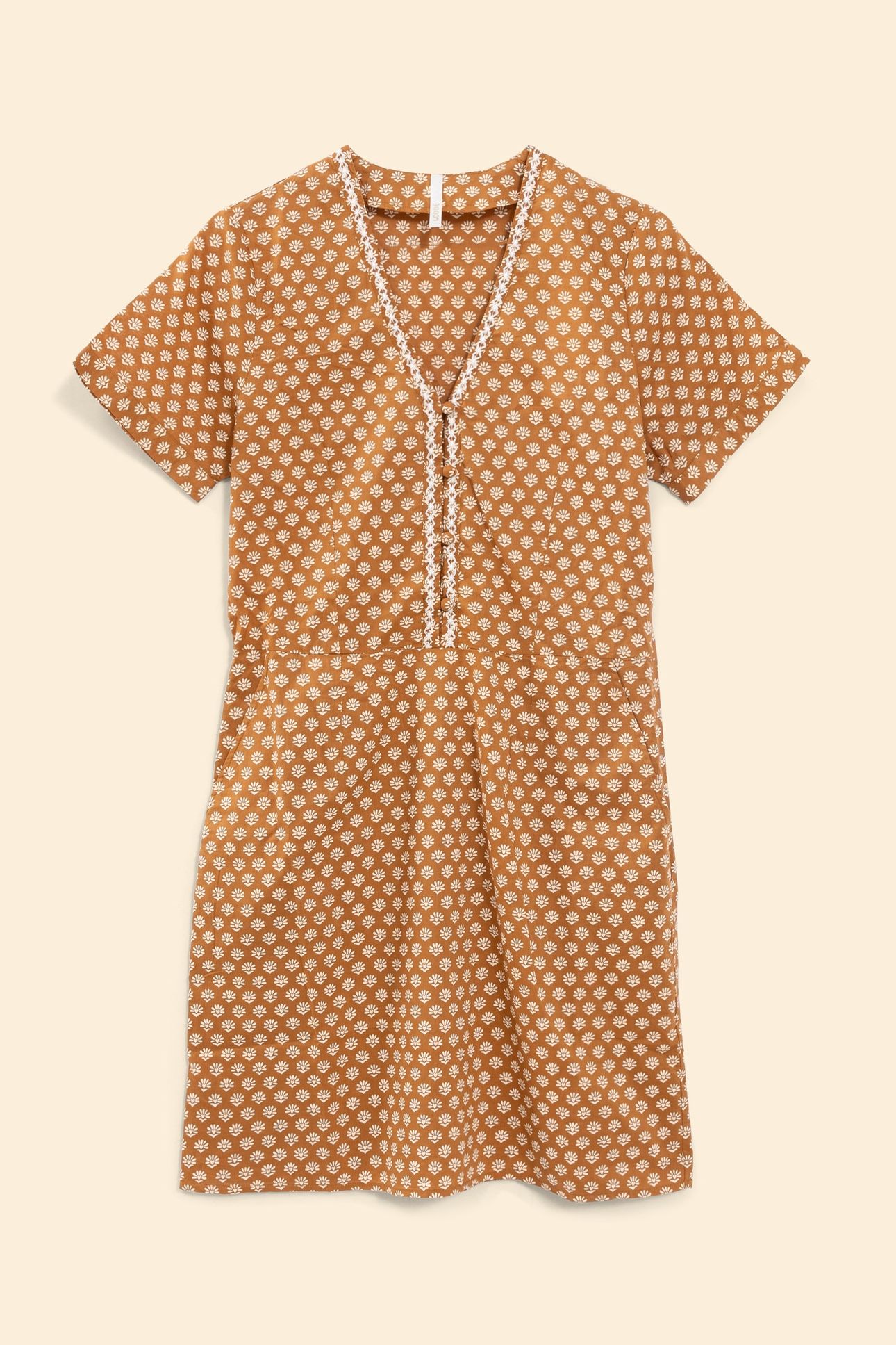 CAMEL FLORAL HEART DRESS OCHRE 4