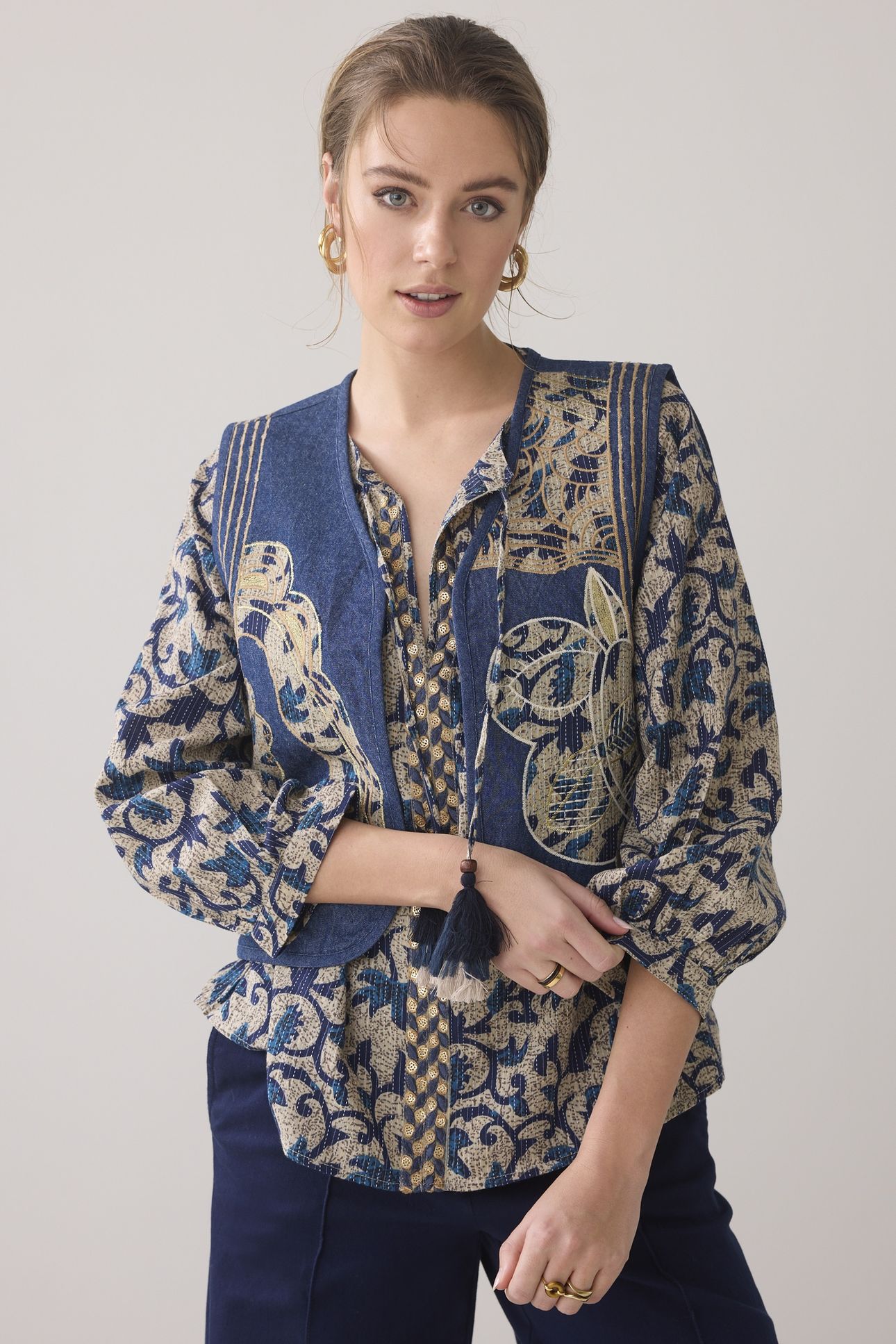 GILET BLOCK PRINT NAVY NOIR 1