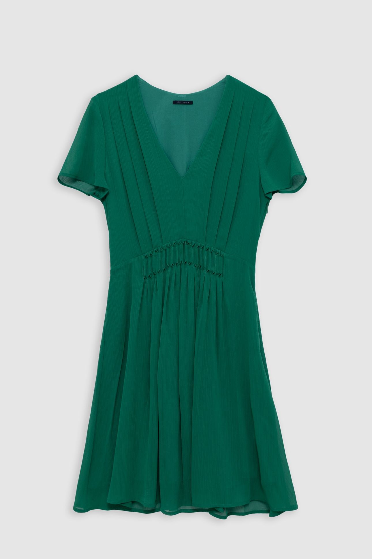 GREEN RECYCLED POLYESTER DRESS WITH PLEATED WAIST 4
