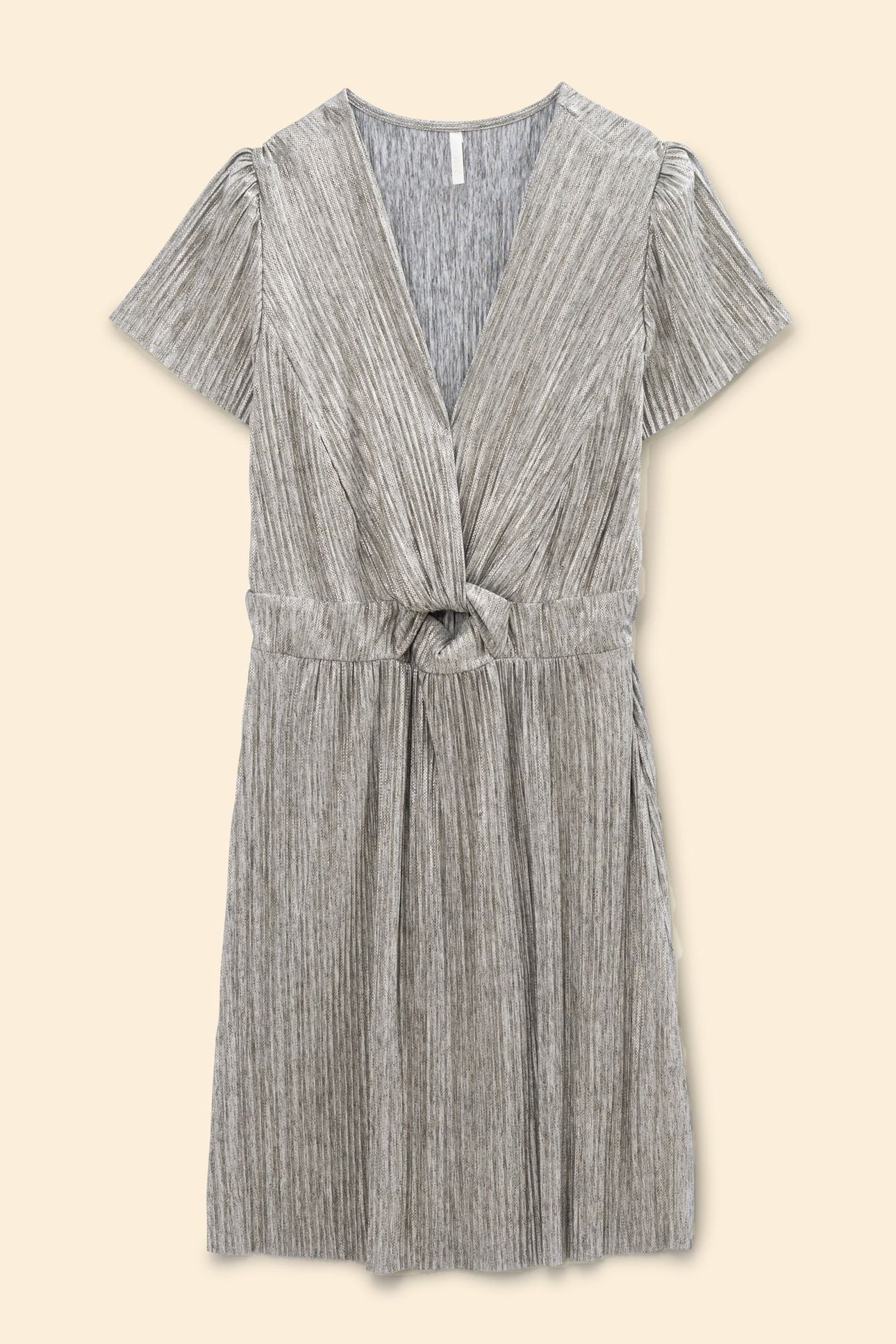GREY PLEATED DRESS, DECORATIVE GOLD STRIPES GOLD 5
