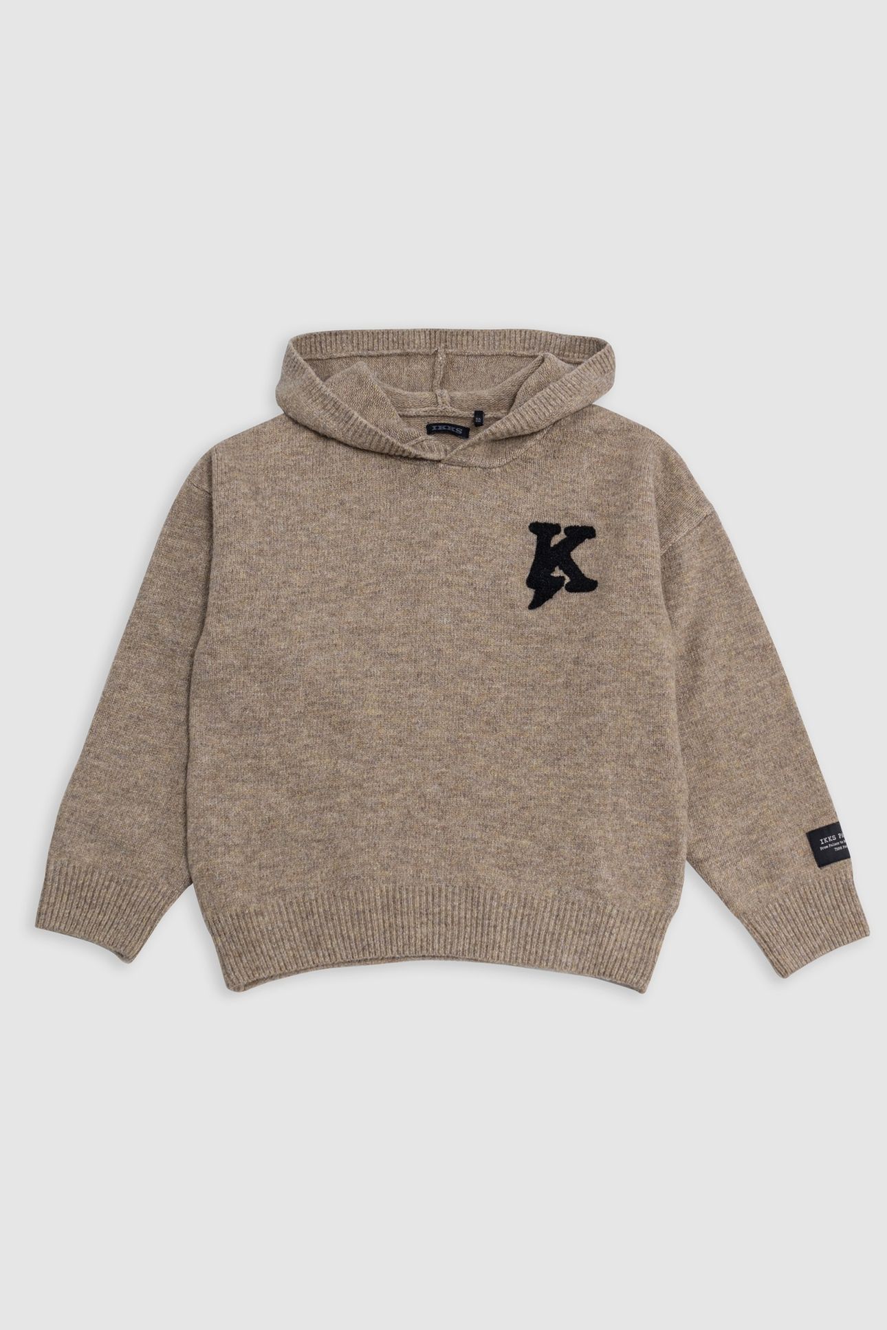 BOY'S CAMEL KNIT BADGE K EMBROIDERY BOUCLETTE SWEATER 1
