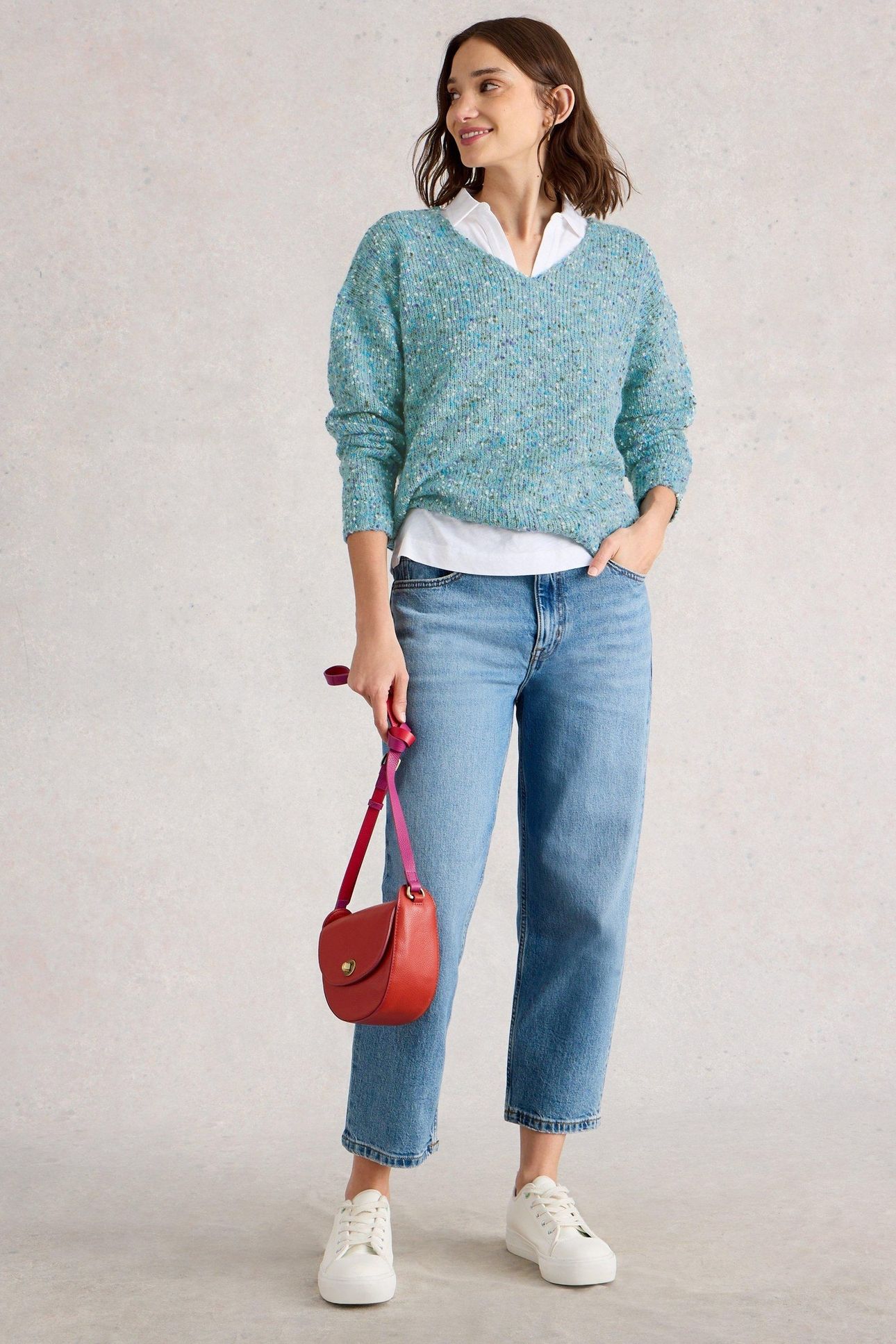 TEXTURE V NECK MID BLUE 1