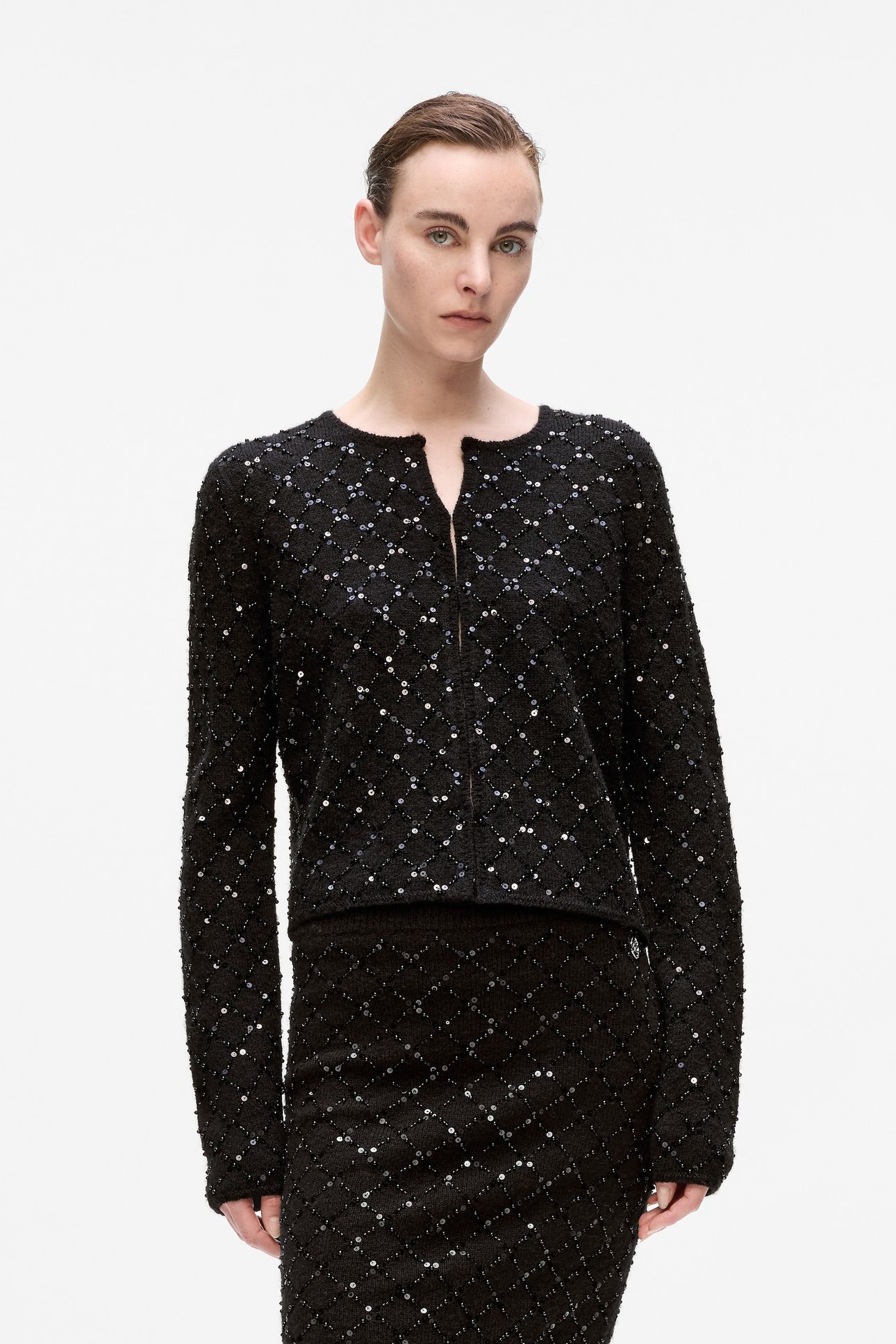 BLACK EMBELLISHED KNIT CARDIGAN 1
