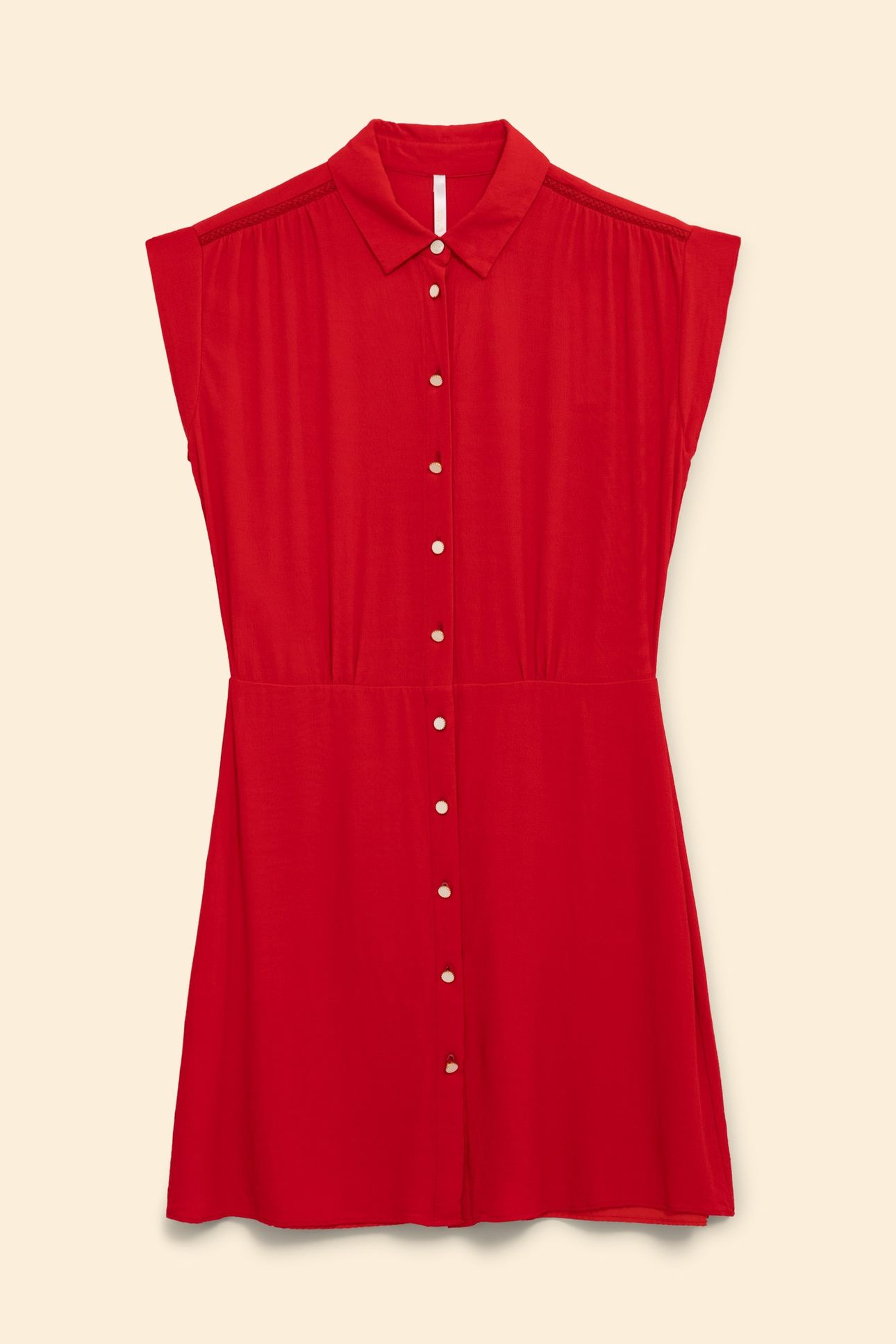 RED FLOWING SHIRT DRESS WITH BRAID DETAIL CARMINE RED 6