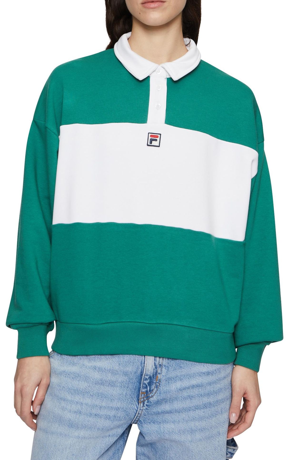 LANGOGNE OVERSIZED CROPPED POLO SWEAT FIR-BRIGHT WHITE 2