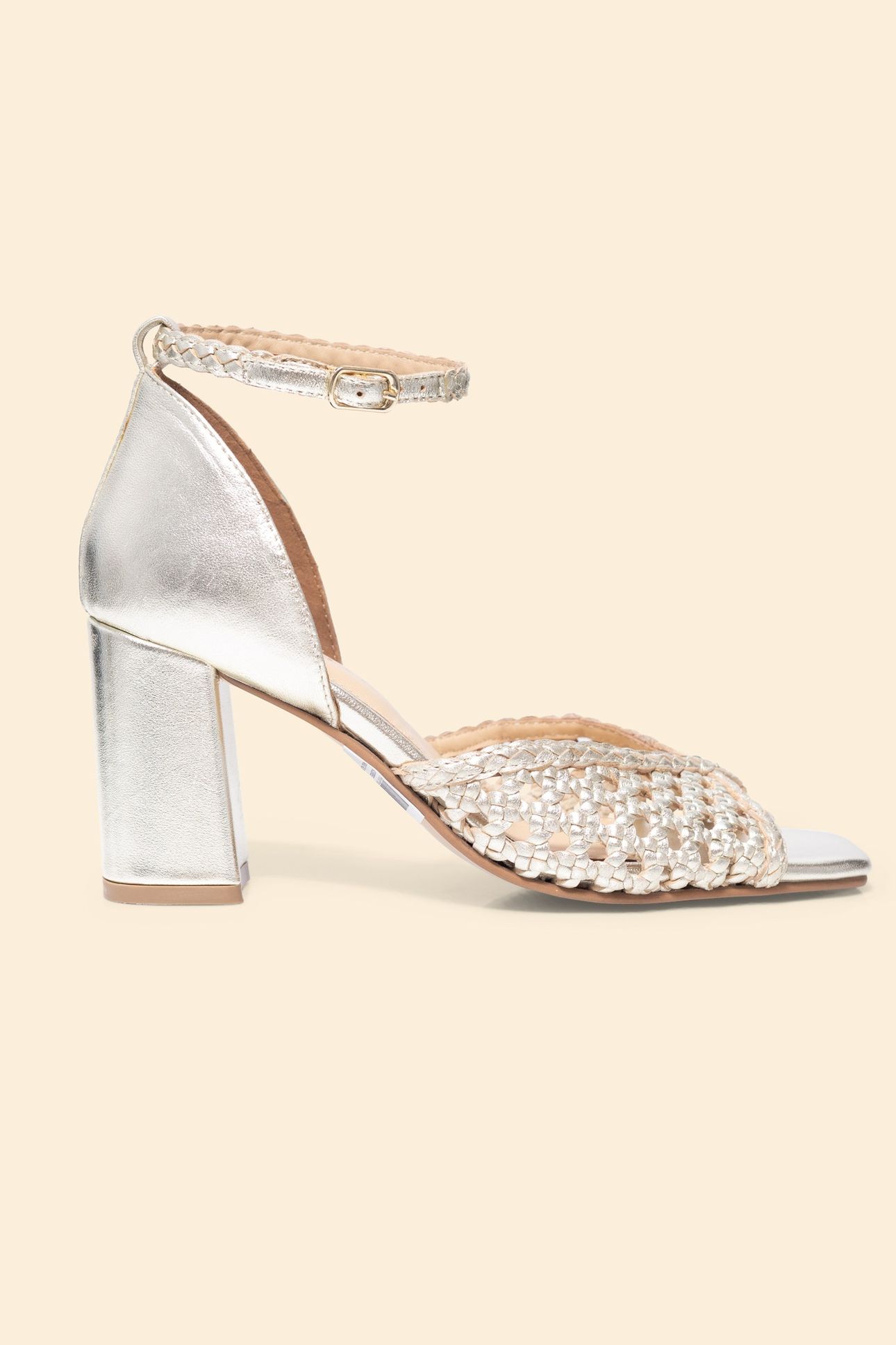 WOVEN LEATHER SANDALS WITH GOLD HEEL GOLD 1