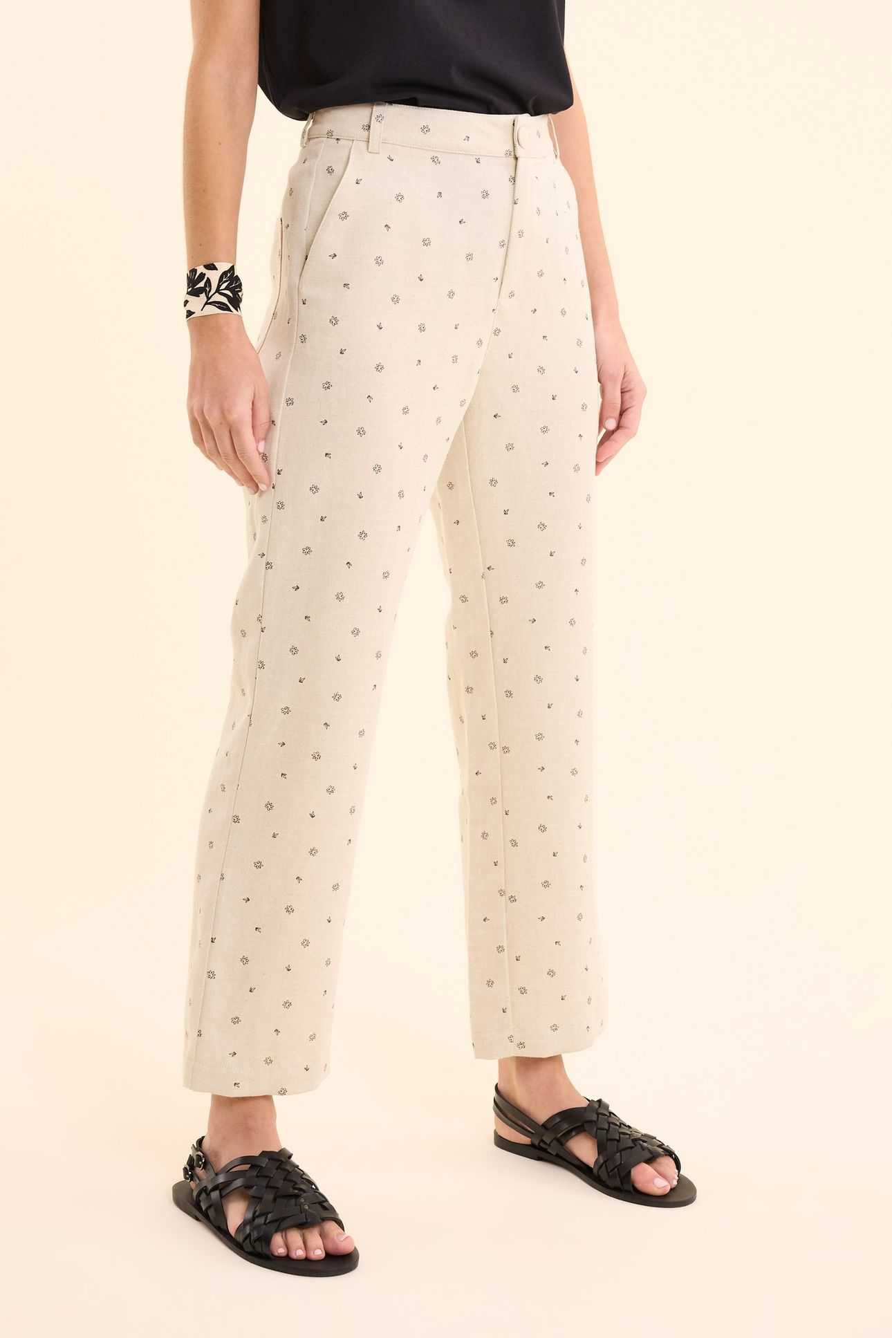 ECRU PANTS WITH MICRO FLOWER PRINT ECRU 2