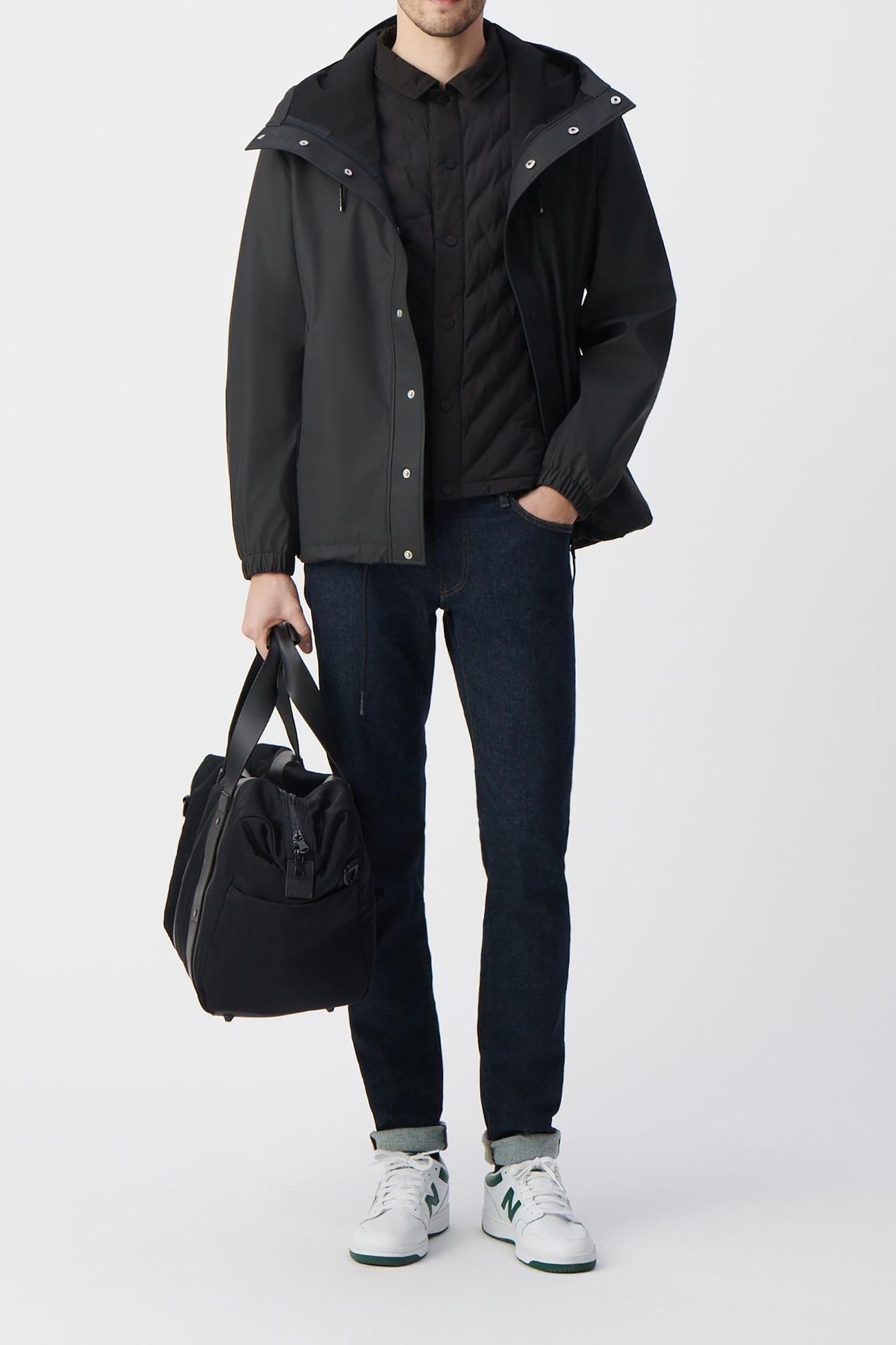 BLACK RUBBER NYLON HOODED JACKET 1