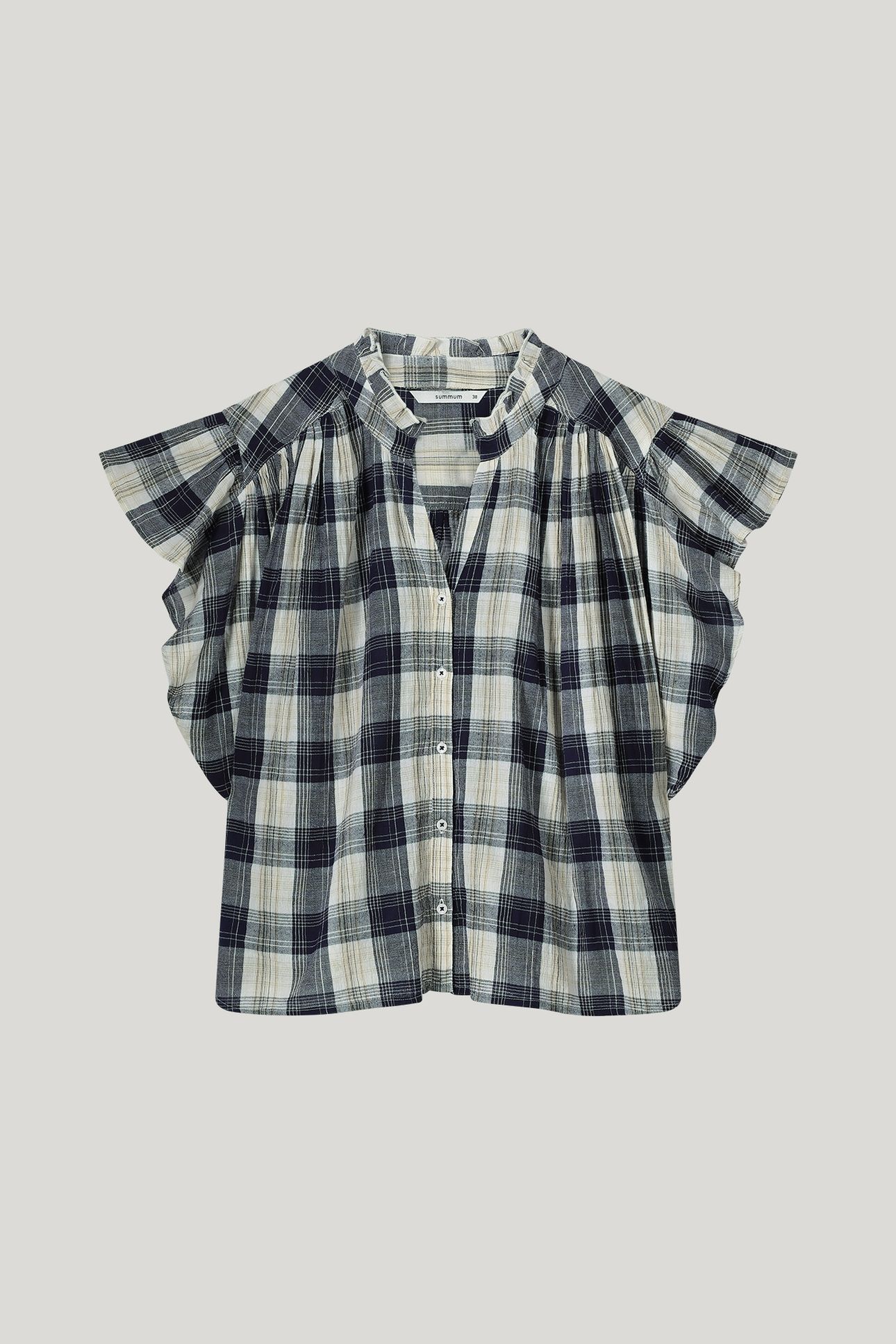SLEEVELESS BLOUSE CRINKLE CHECK NAVY NOIR 4