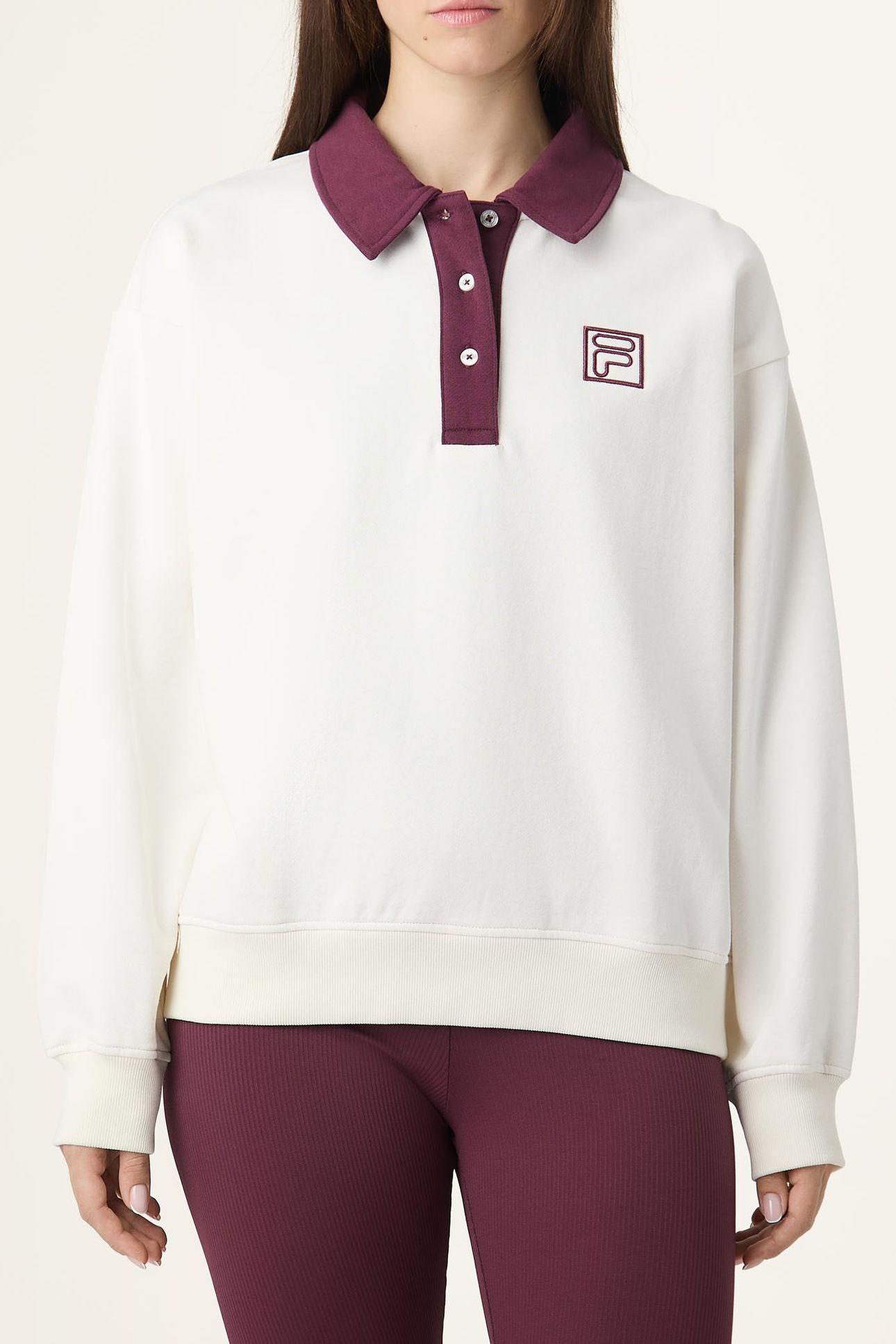LAGRIO LOOSE POLO SWEATSHIRT EGRET-FIG 1