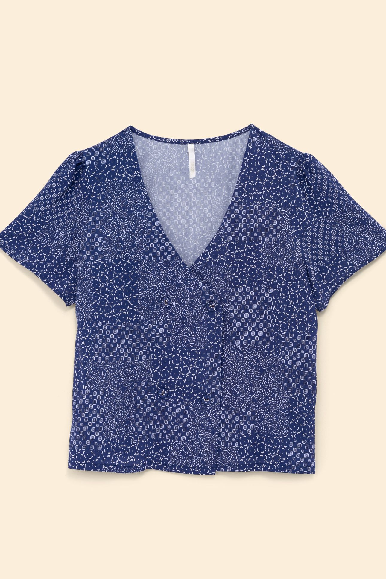 GRAPHIC PATCHWORK PRINTED NAVY TOP MARINE 3