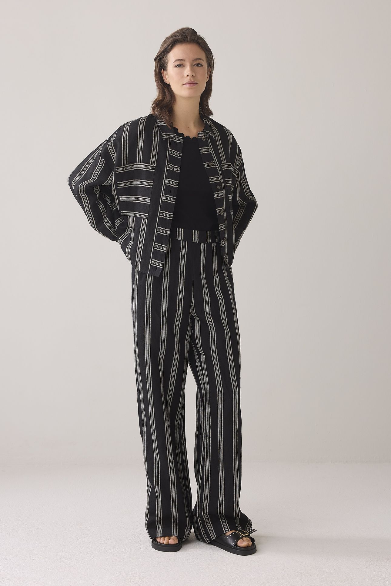 PANTS LINEN STRIPE BLACK 1