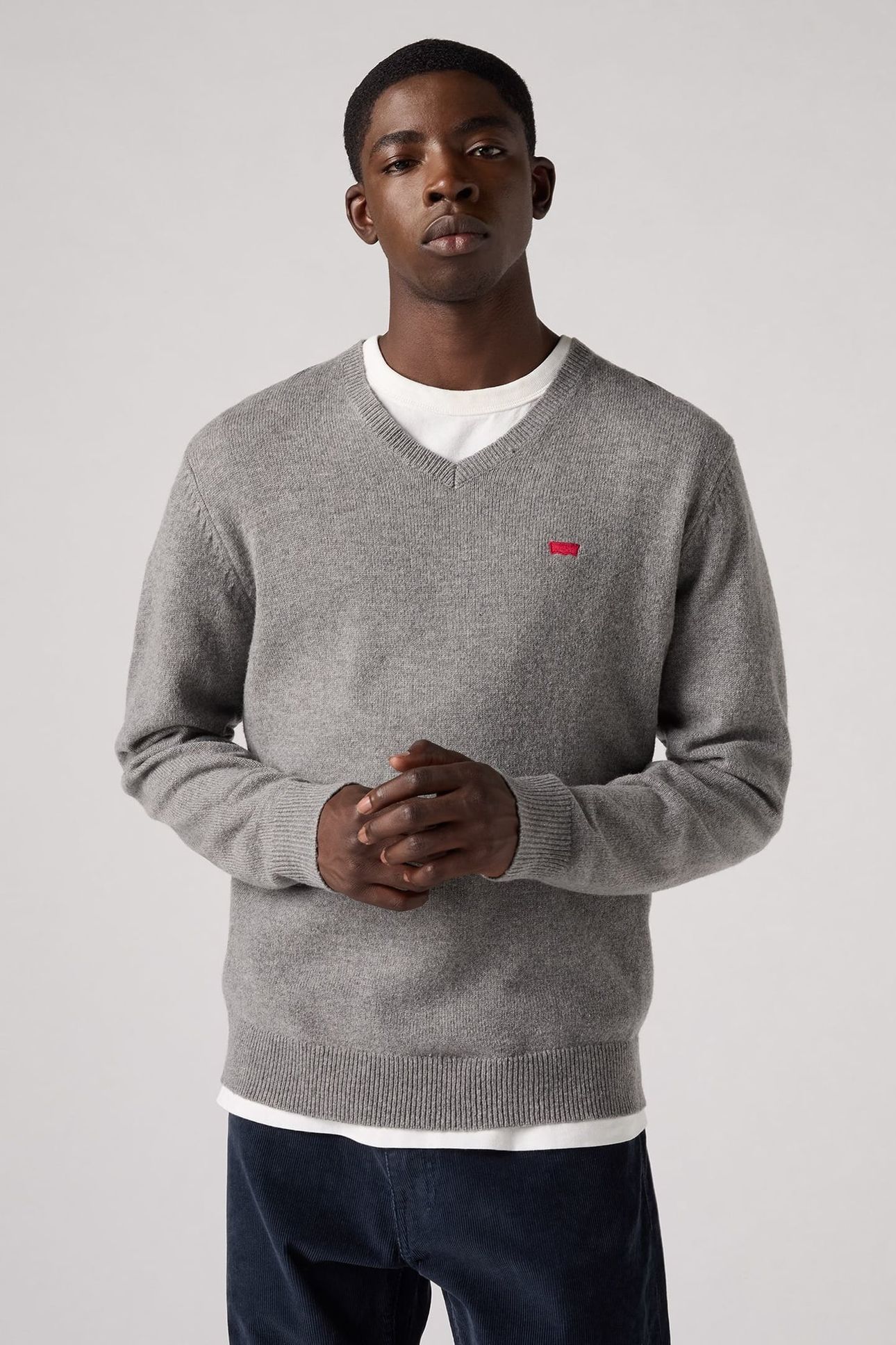 V NECK HM SWEATER MID TONE GREY HEATHER 3