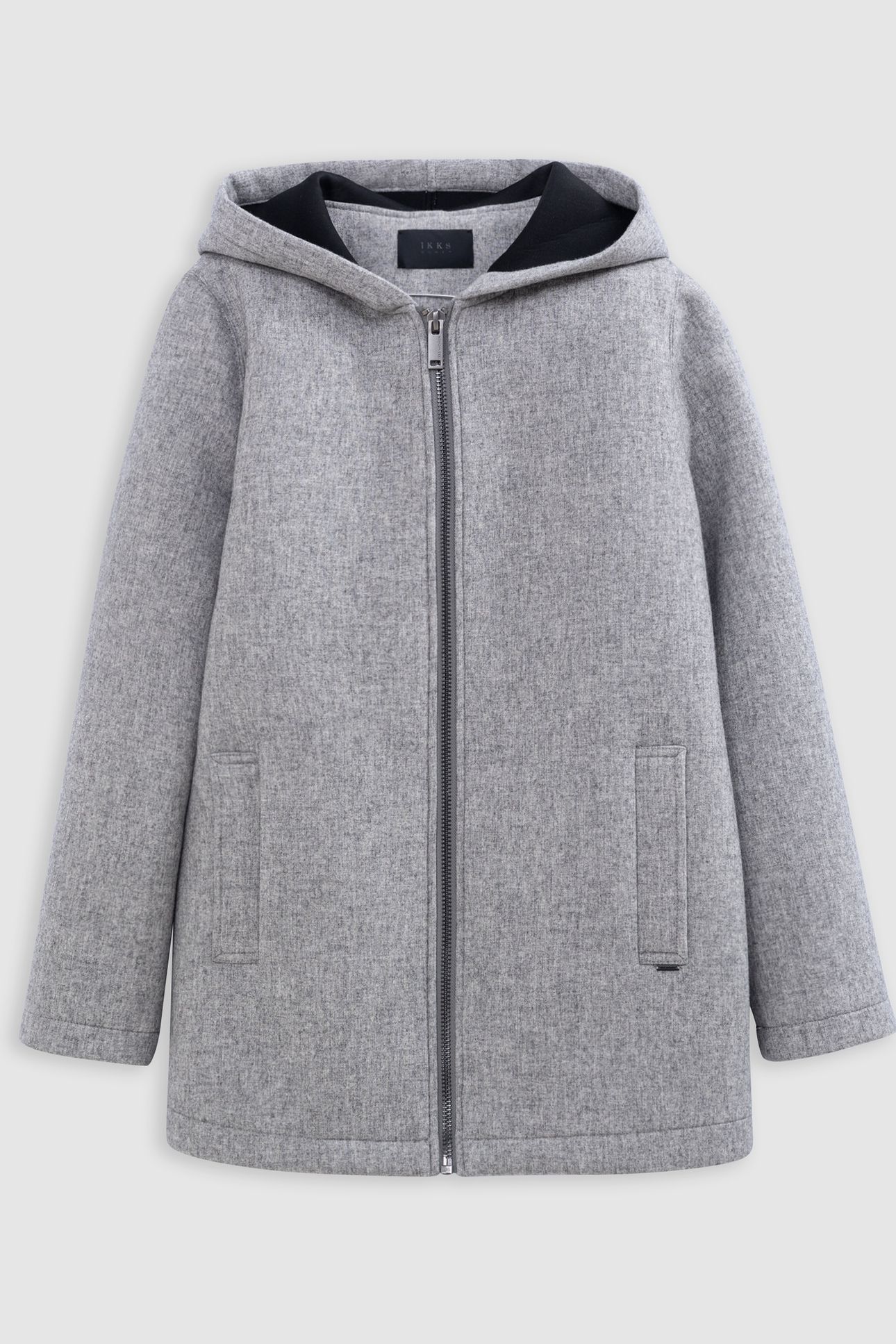 GREY WOOL FLANNEL HOODED COAT 6