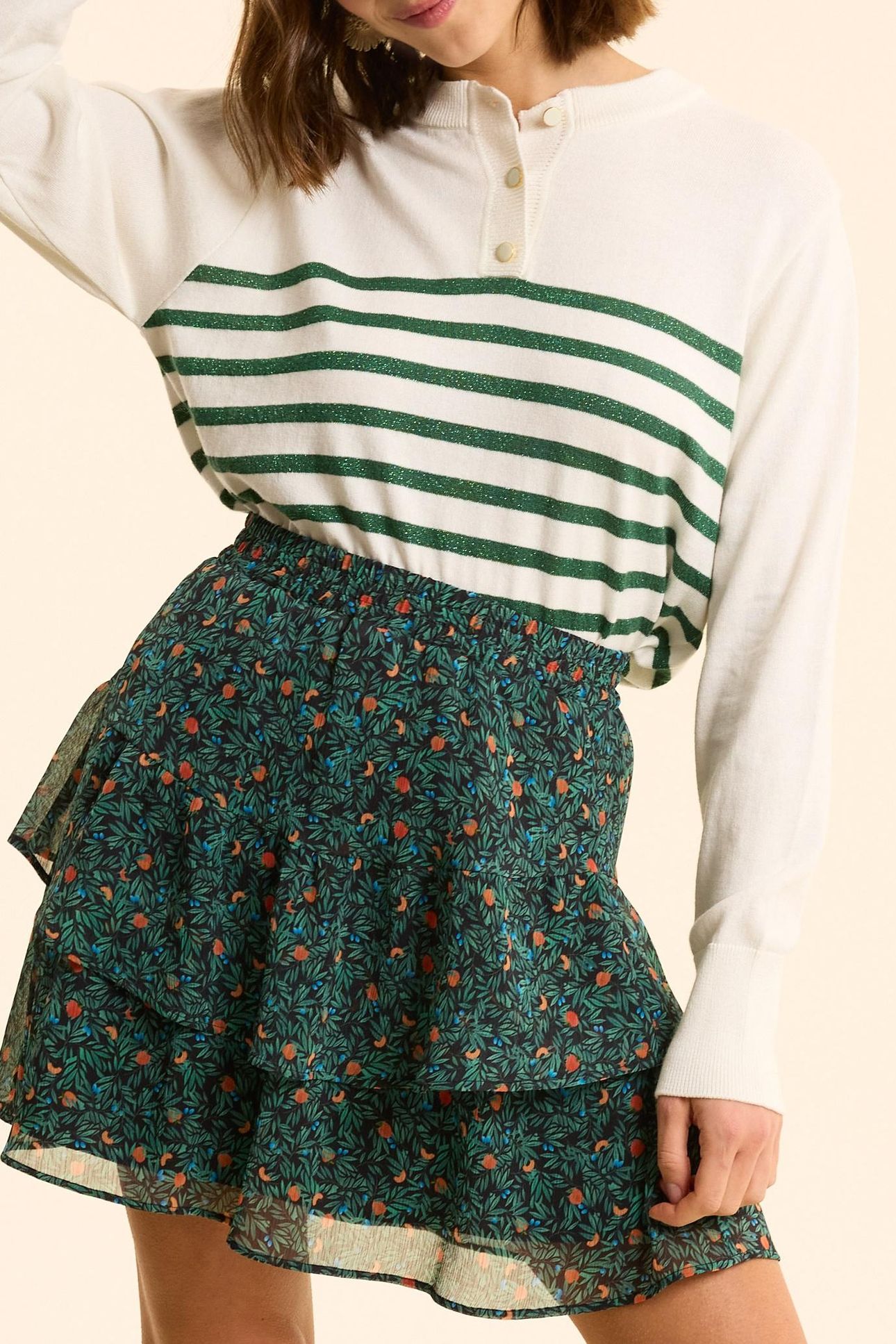 WHITE KNIT SWEATER WITH GREEN LUREX STRIPES OFF-WHITE 1