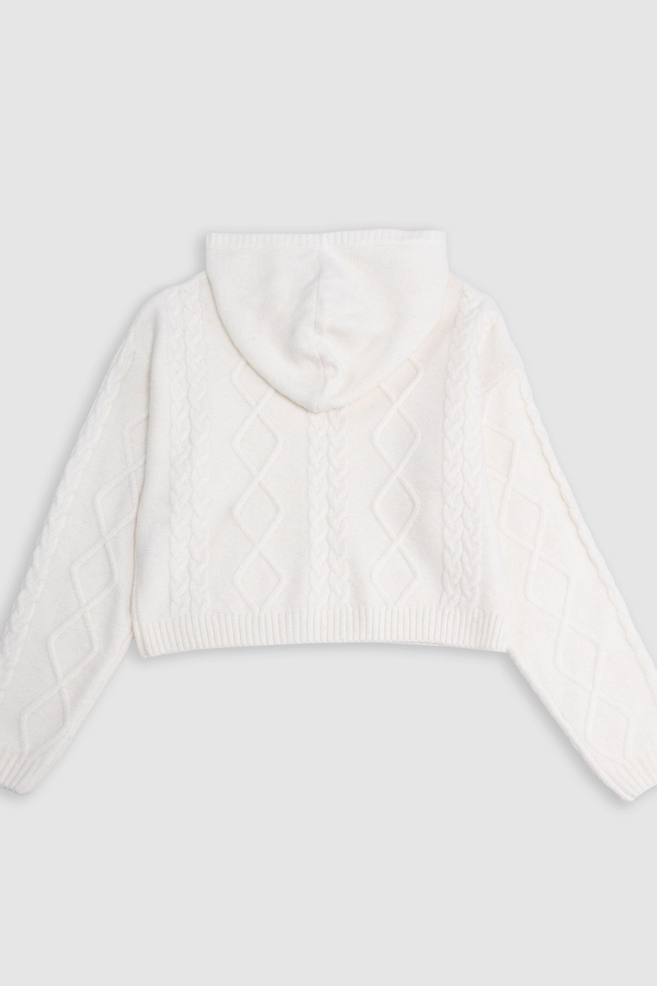 GIRL'S BEIGE HOODED CABLE KNIT SWEATER 2