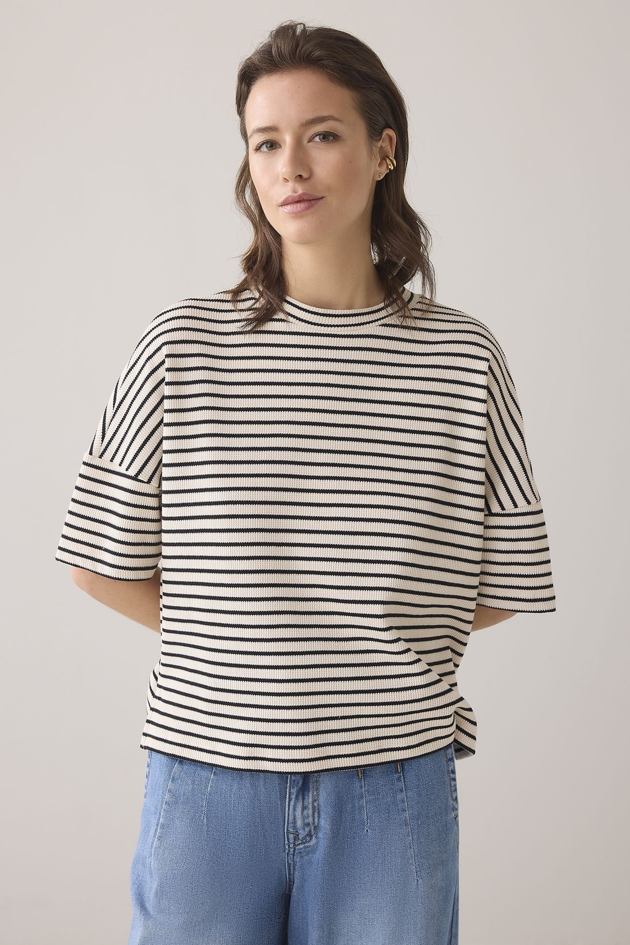 BOXY TOP STRIPE WAFFLE BLACK 2
