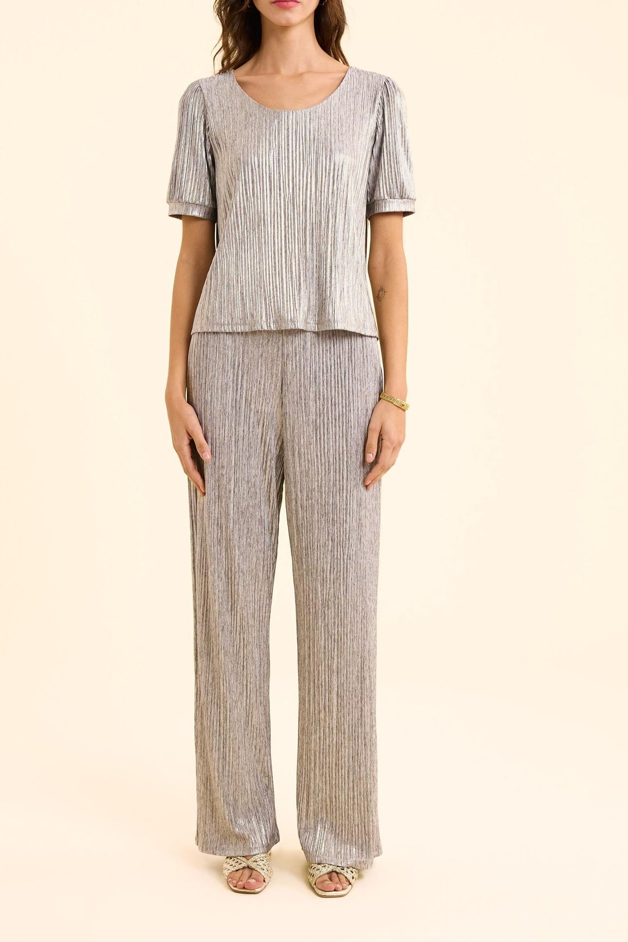 GREY PLEATED TROUSERS, DECORATIVE GOLD STRIPES GOLD 3
