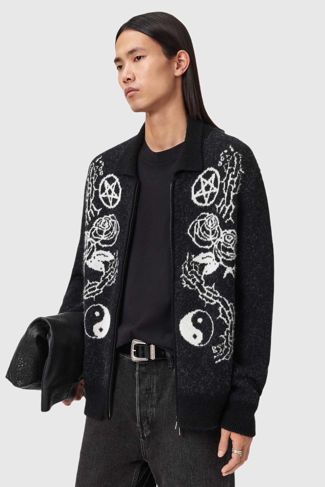 WARNER CARDIGAN CINDER BLACK/WHITE 4
