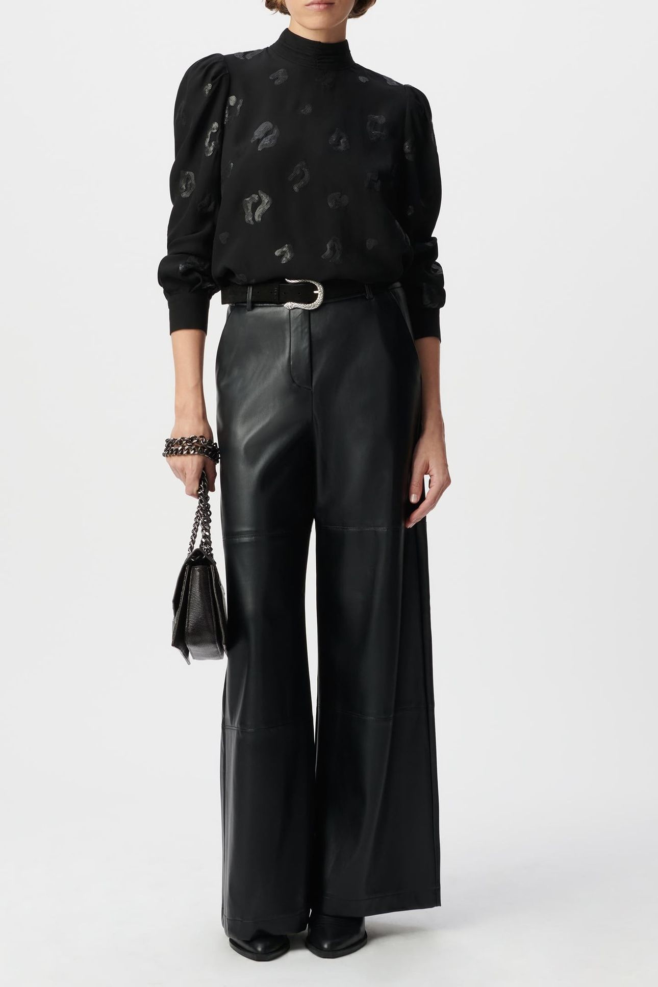 BLACK SEQUIN-EMBROIDERED LEOPARD BLOUSE 1