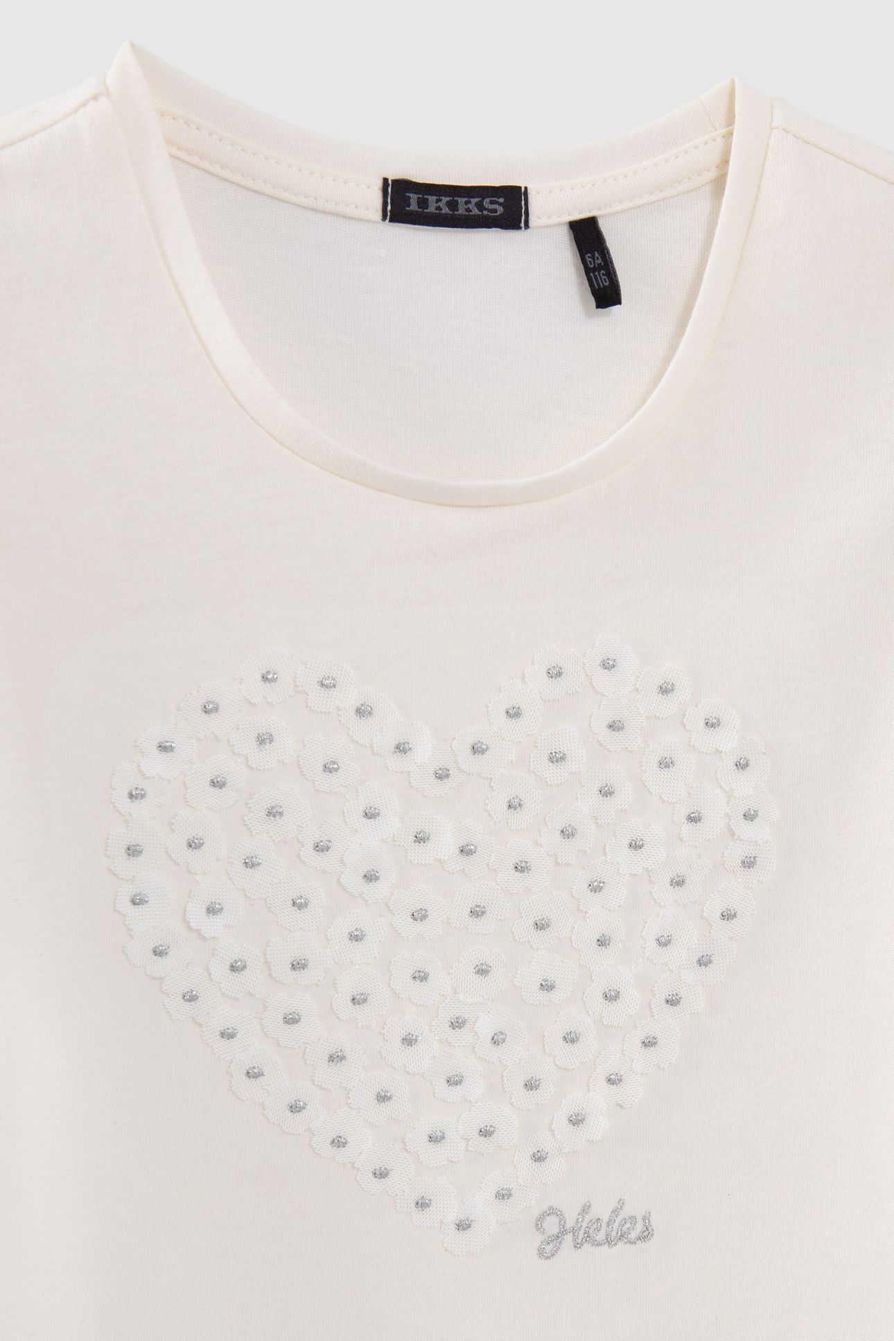 GIRLS’ ECRU T-SHIRT WITH HEART-SHAPED FLOWER DECOR 3