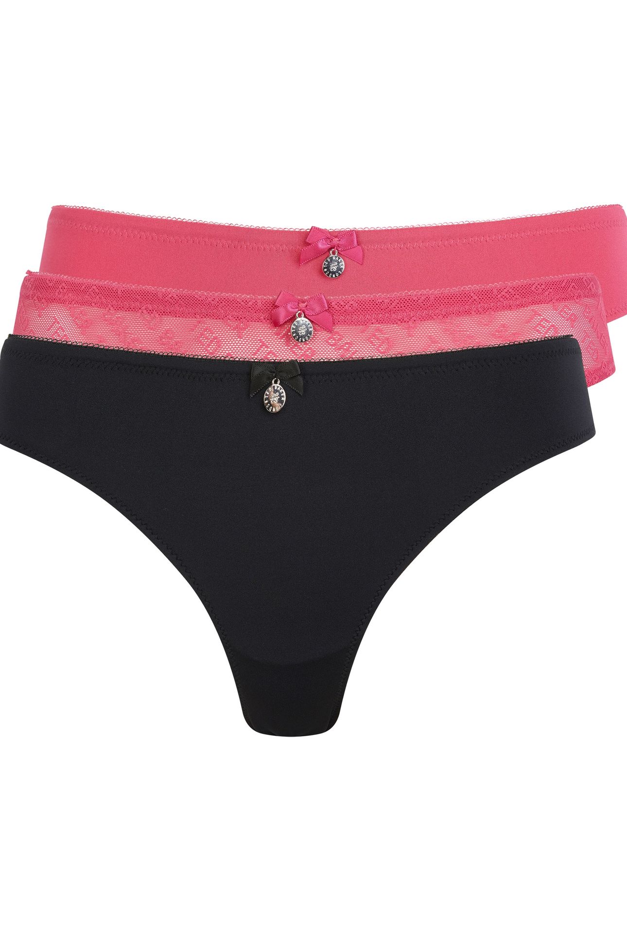 NELLY 3PK MESH AND LACE BRIEF CARMINE/ JET BLACK/CARMINE 1