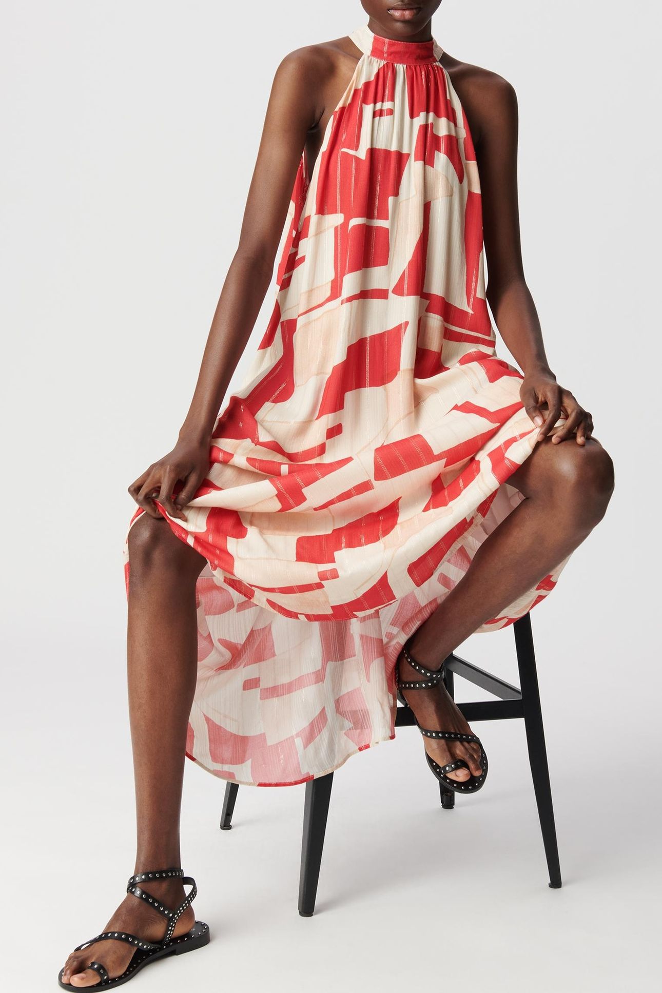RED GEOMETRIC PRINT MAXI DRESS 2