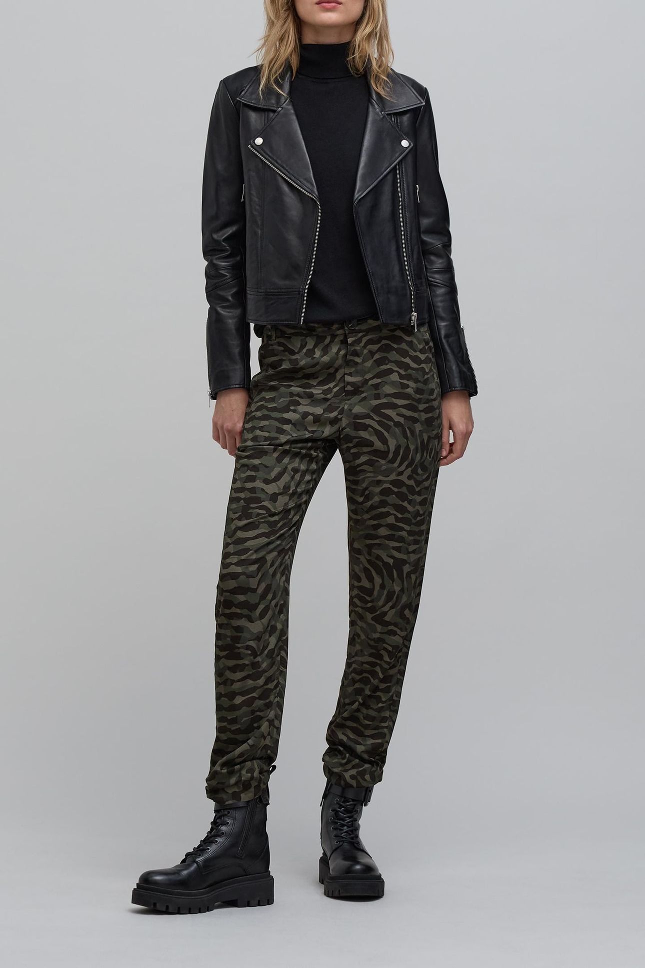 FLOWING KHAKI CAMOUFLAGE PRINT SUIT PANTS 1