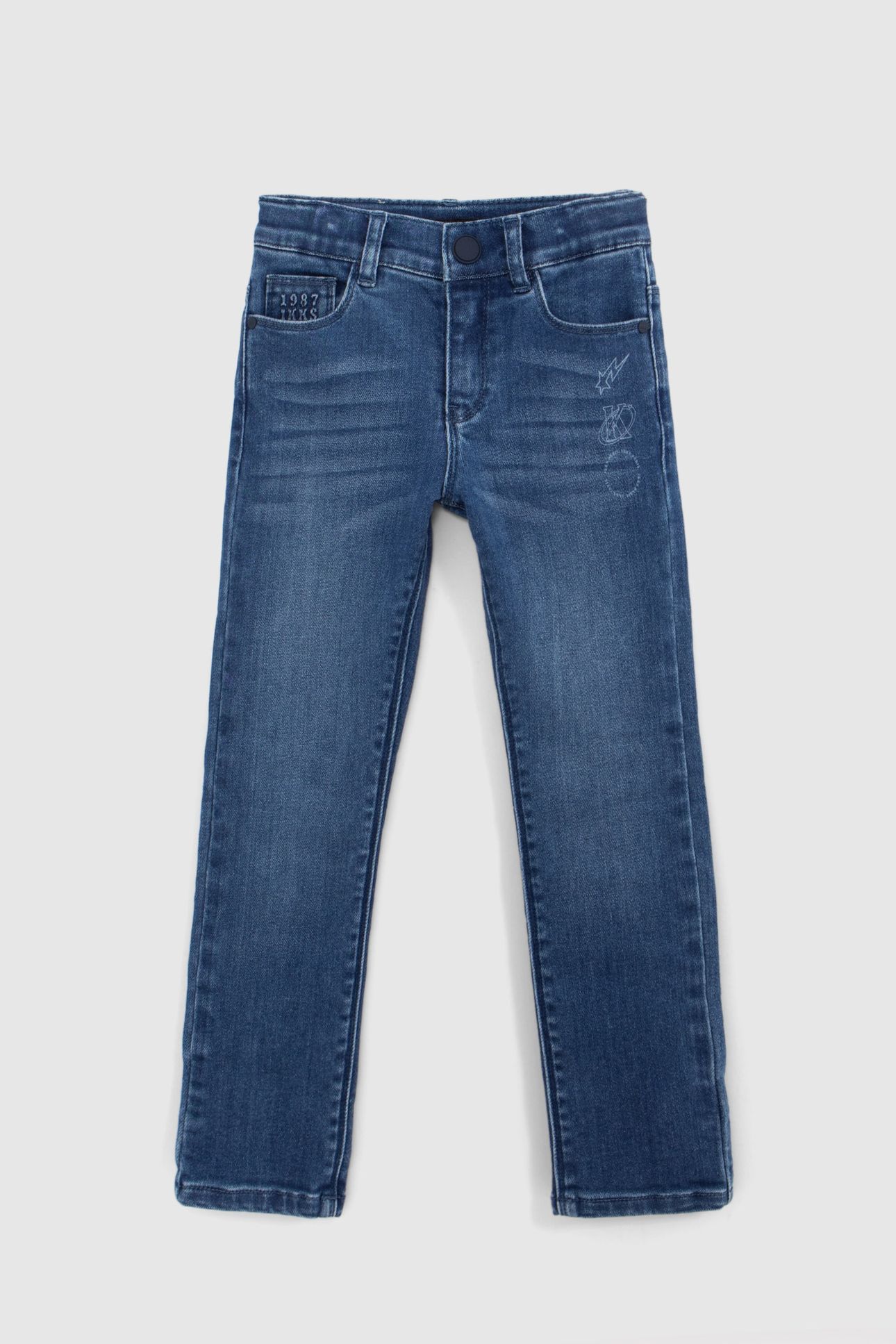 SLIM BLUE HEAVY-DUTY PRINT AND EMBOSSED JEANS FOR BOYS 1