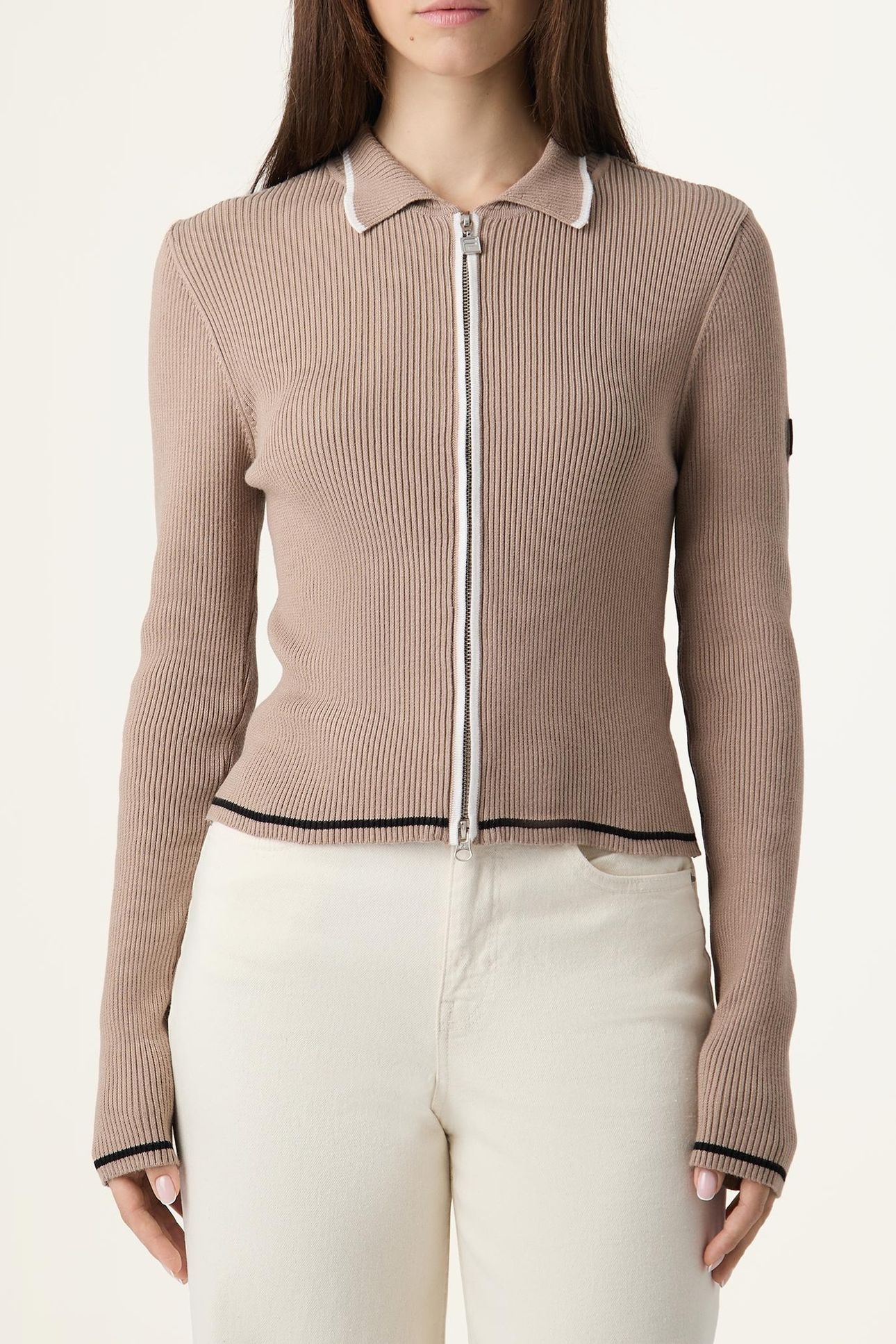 SIMONTE SLIM FULL-ZIP KNIT CARDIGAN TAUPE GRAY 1