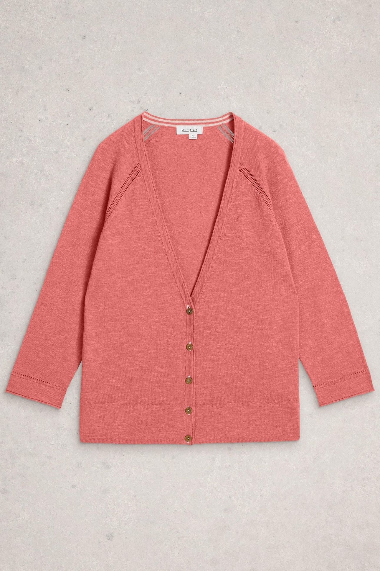 NARIA LINEN BLEND CARDI MID CORAL 3