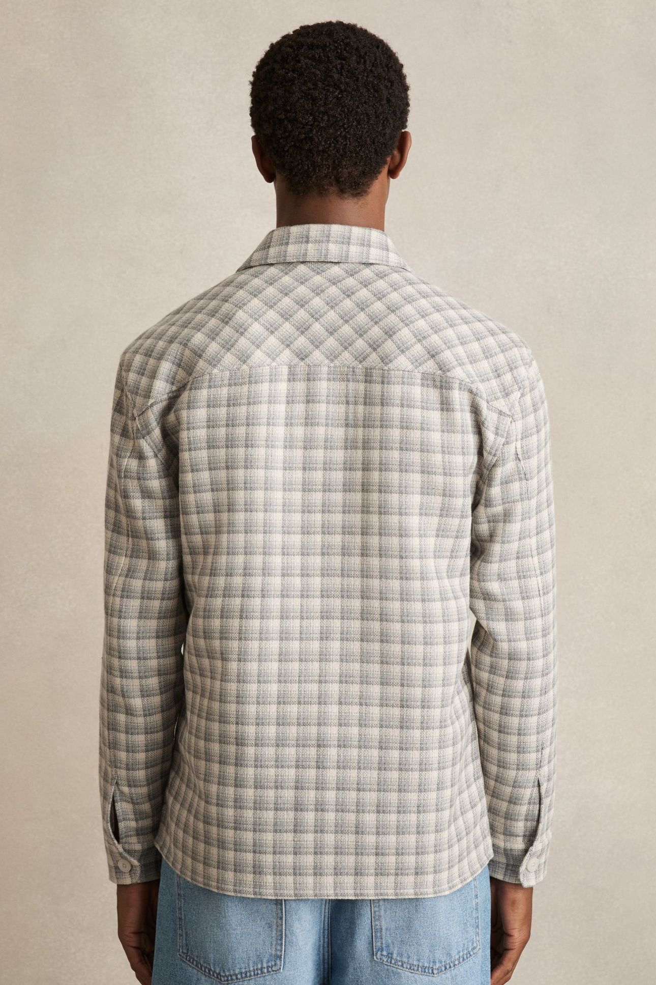 LS TEXTURED CHECK TWIN POCKET OVERSHIRT LIGHT GREY 2