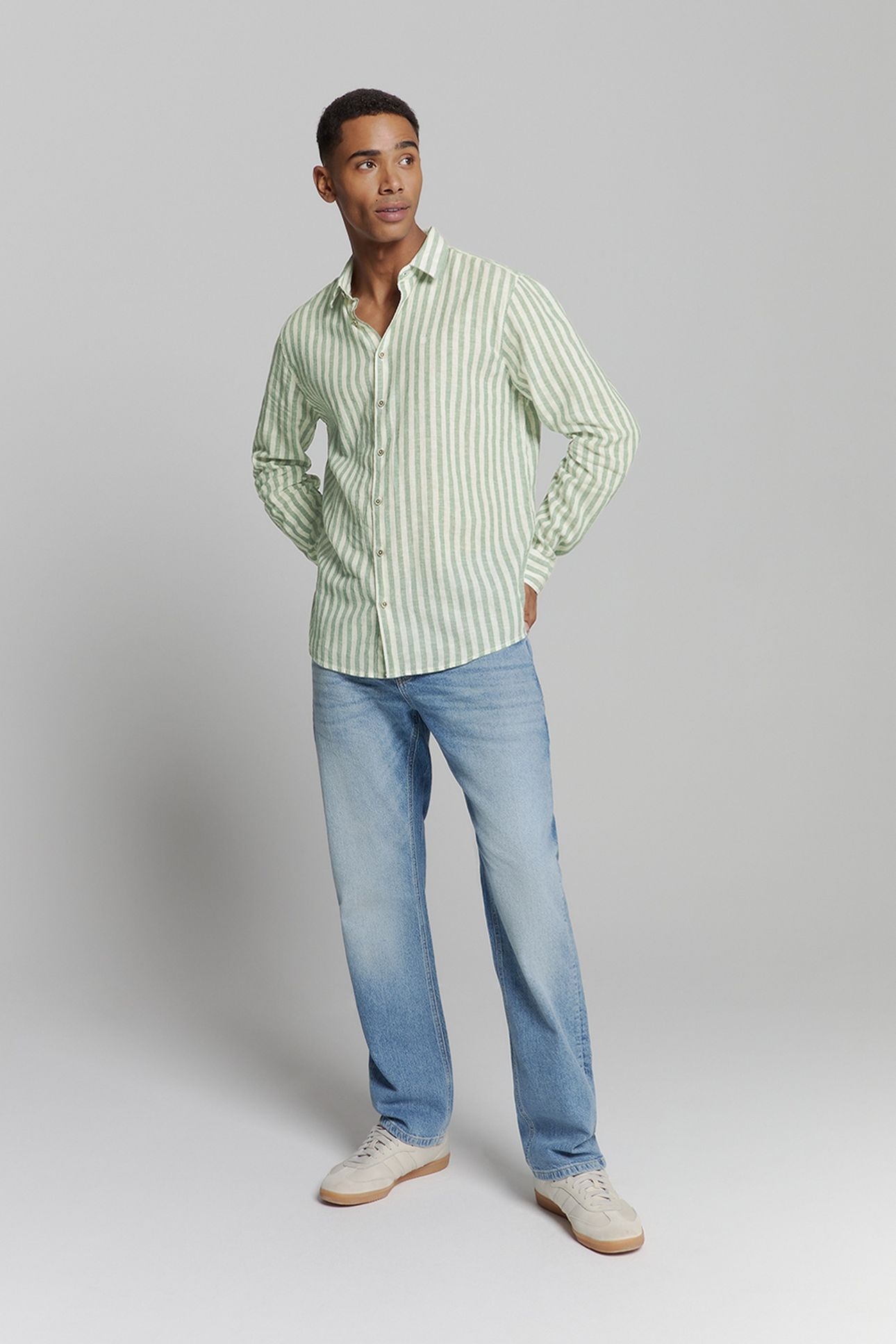 SHIRT VERICAL BIG STRIPES WITH LINEN GREEN 2
