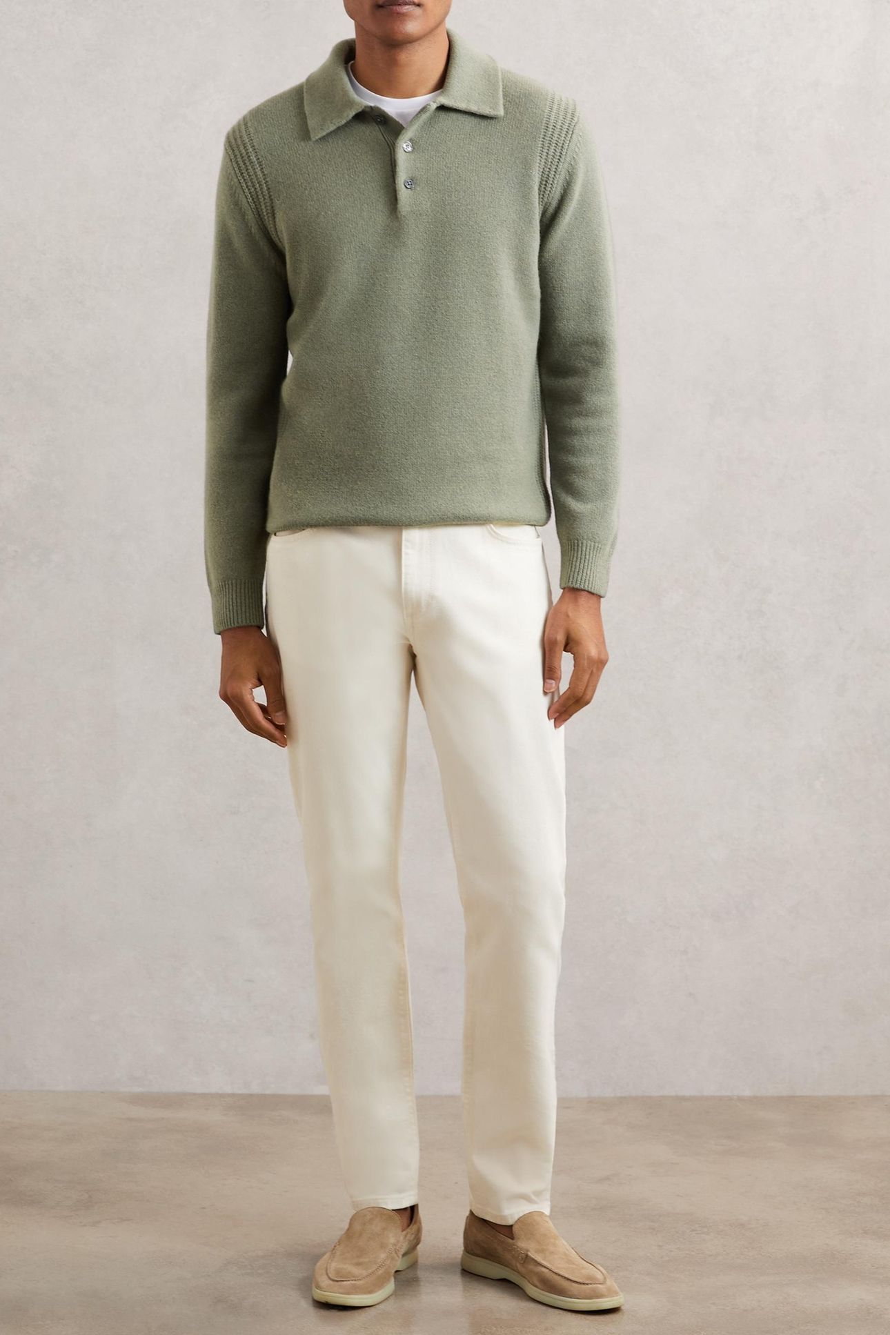 LS HALF BUTTON POLO JUMPER SAGE GREEN 1