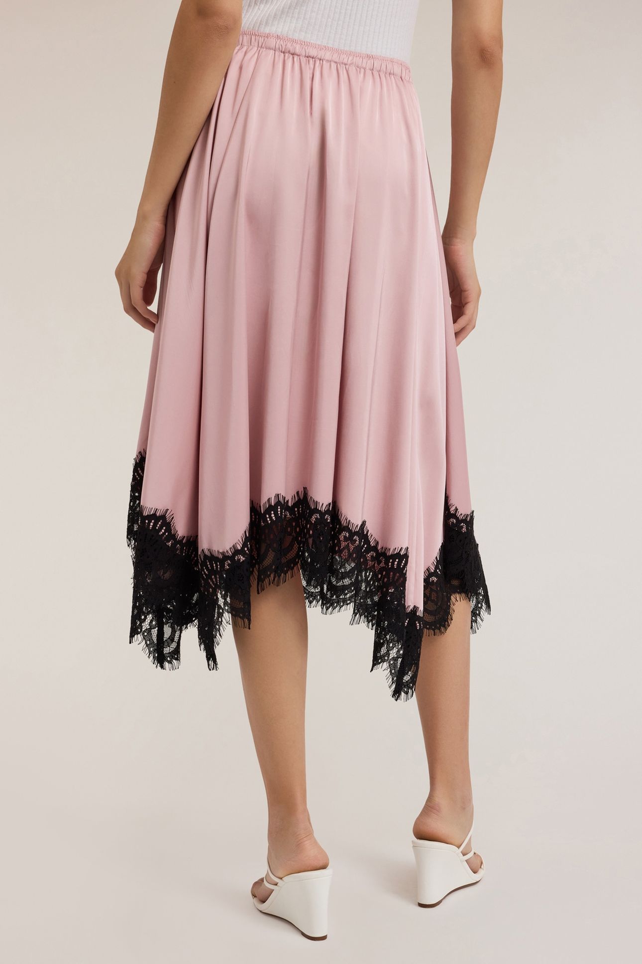 SATIN SKIRT WITH LACE TRIM POWDER PINK 6