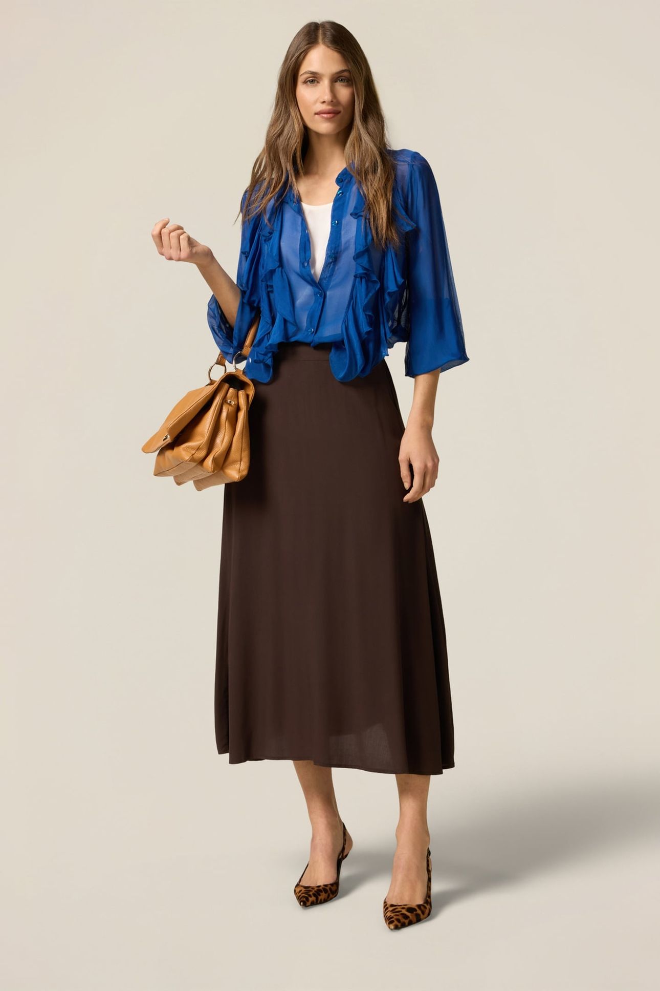 SILK BLEND SHIRT WITH RUFFLE BLUE 1