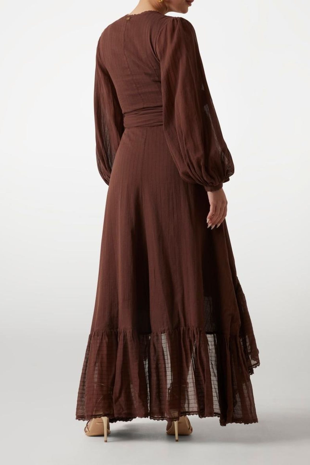 MARCIANO BY GUESS ELSA WRAP FLARE DRESS CIOCCOLATA 2