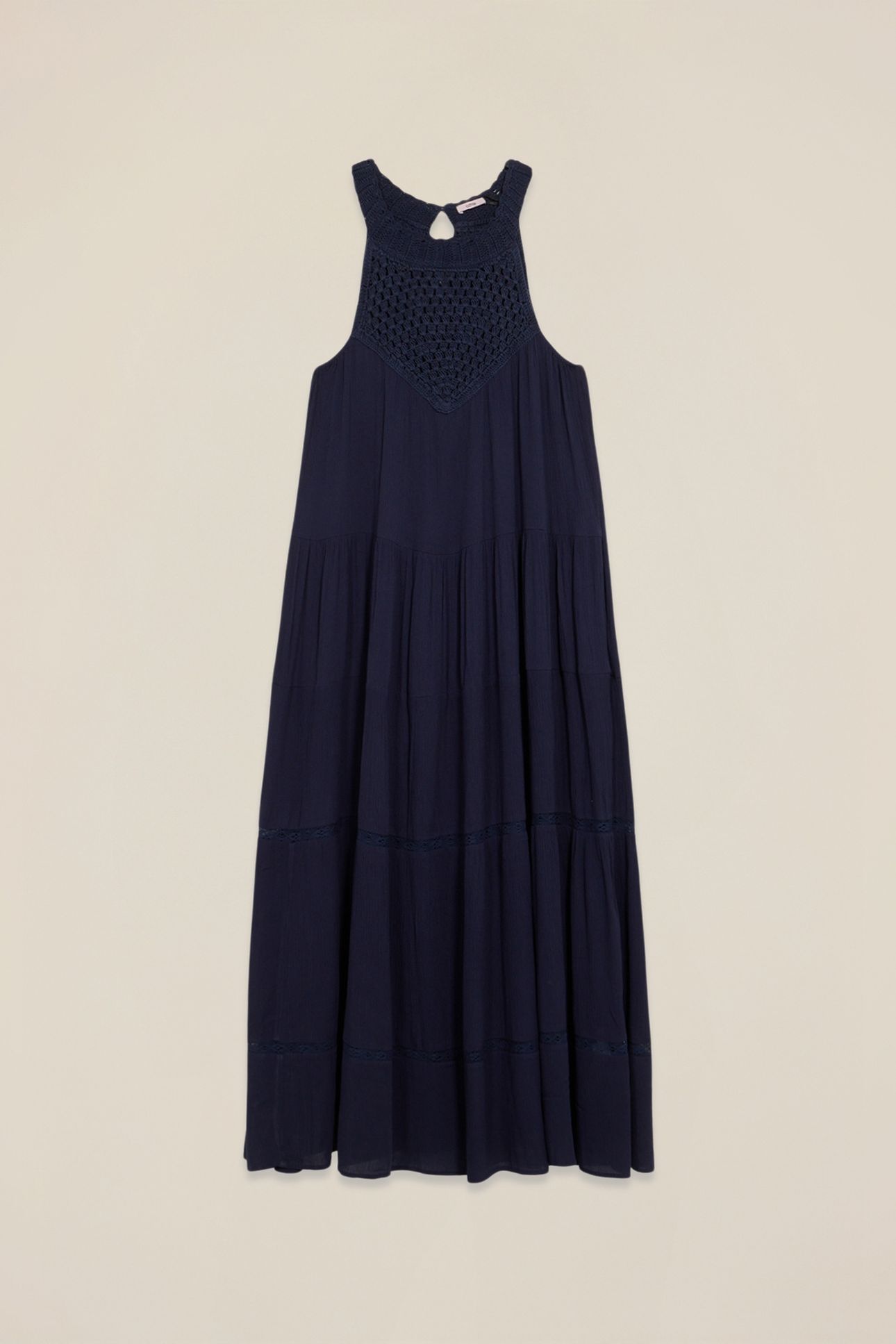 LONG DRESS WITH CROCHET INSERT BLUE 3