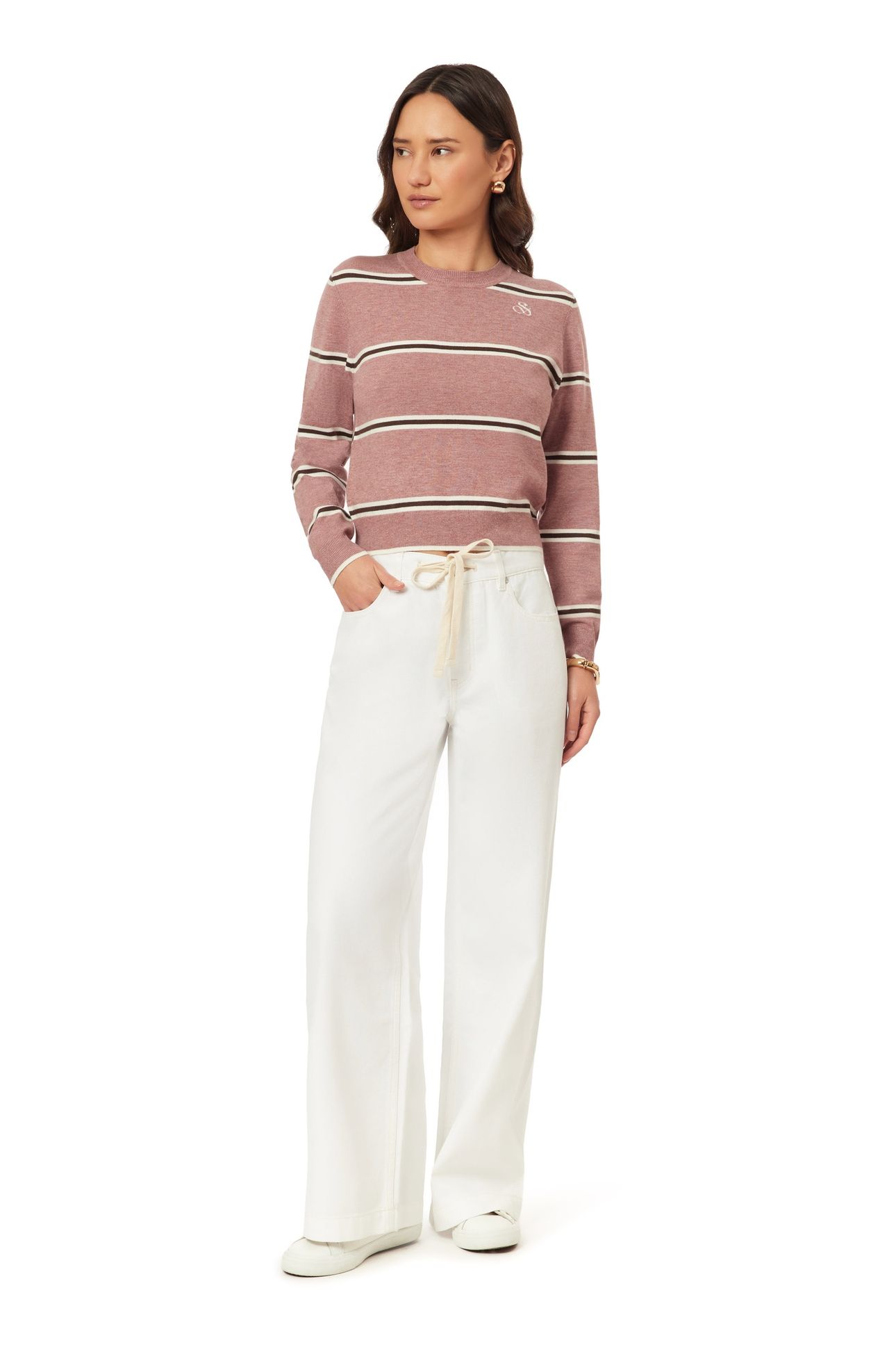 CROP PULLOVER ROSE BROWN STRIPE 2